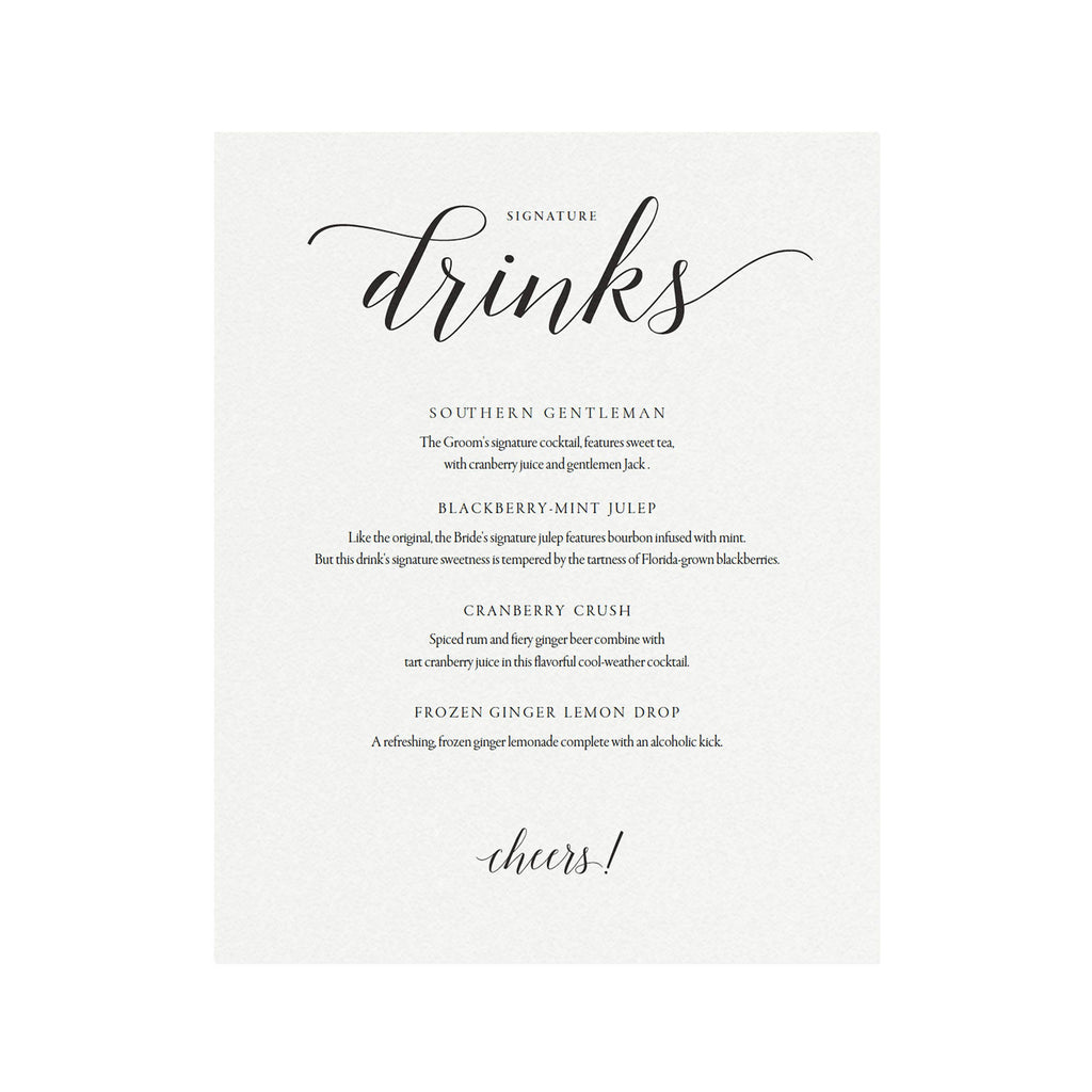 Printable Signature Drinks Sign: Minimalist Wedding Bar Menu (PDF)