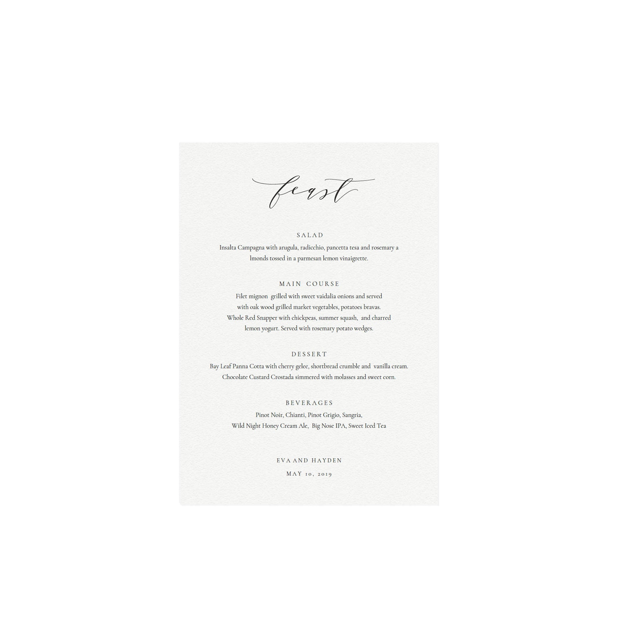 Calligraphy Wedding Menu Template: 5x7 Black, Minimalist (Printable PDF)
