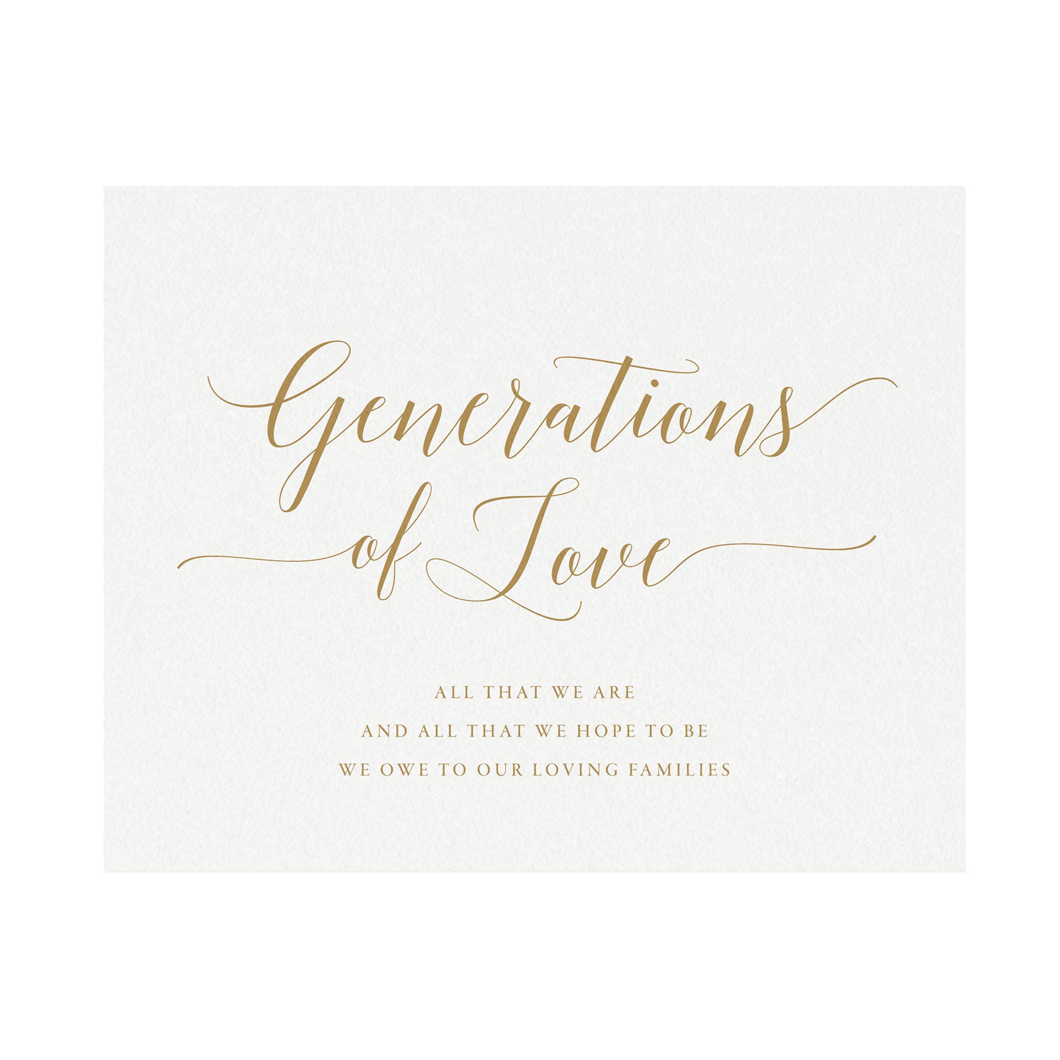 Generations of Love Sign: Gold Calligraphy Wedding Decor (PDF Download)