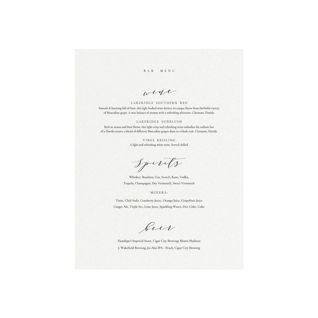 Calligraphy Bar Menu Sign: Melia Template (PDF Instant Download)