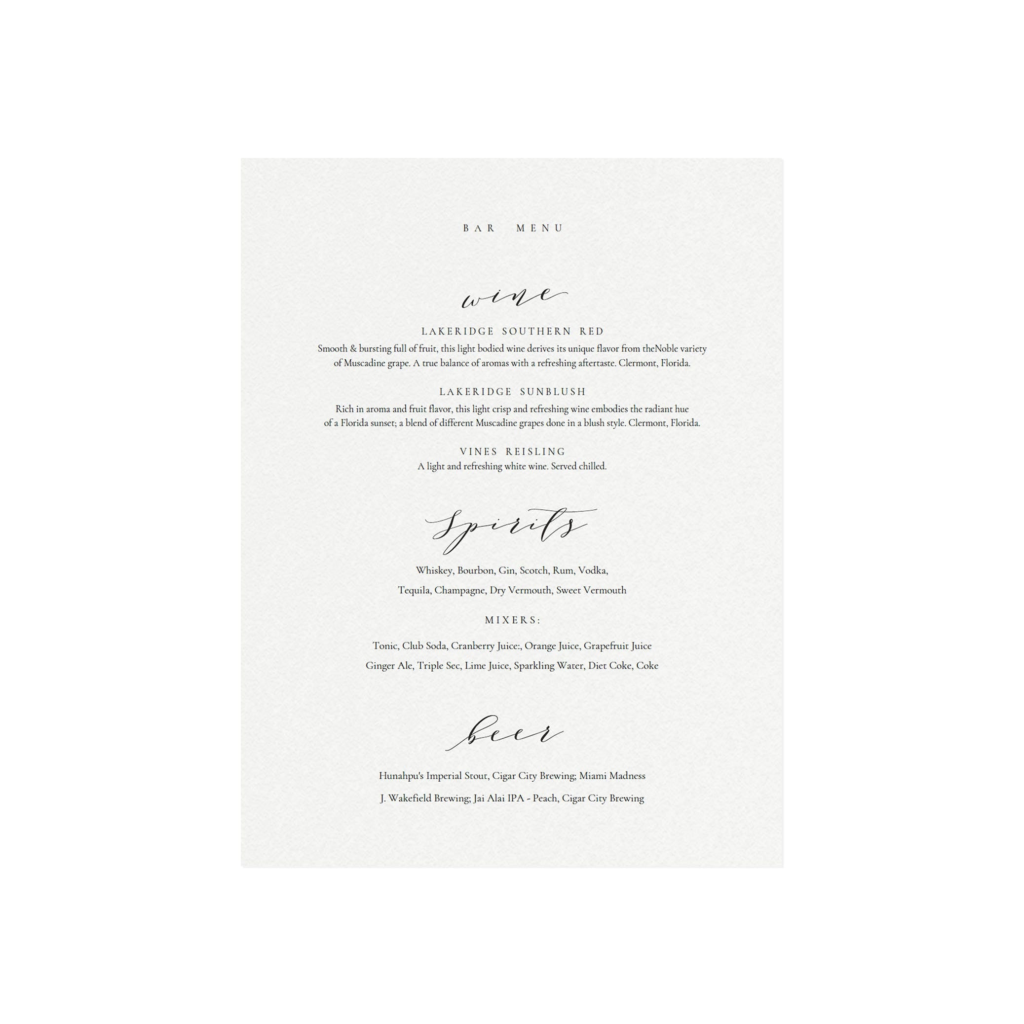 Calligraphy Bar Menu Sign: Melia Template (PDF Instant Download)