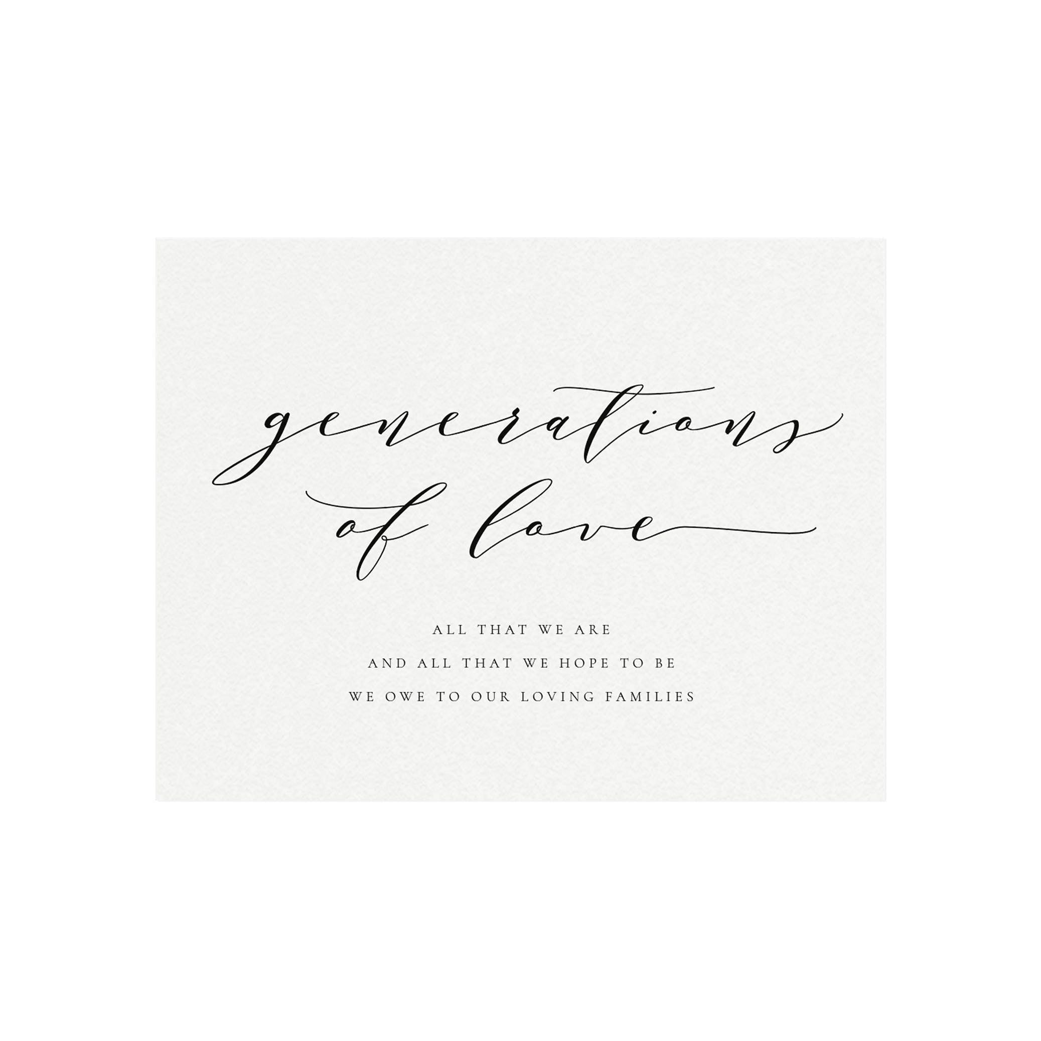 Calligraphy Wedding Sign: Generations of Love (PDF Instant Download)