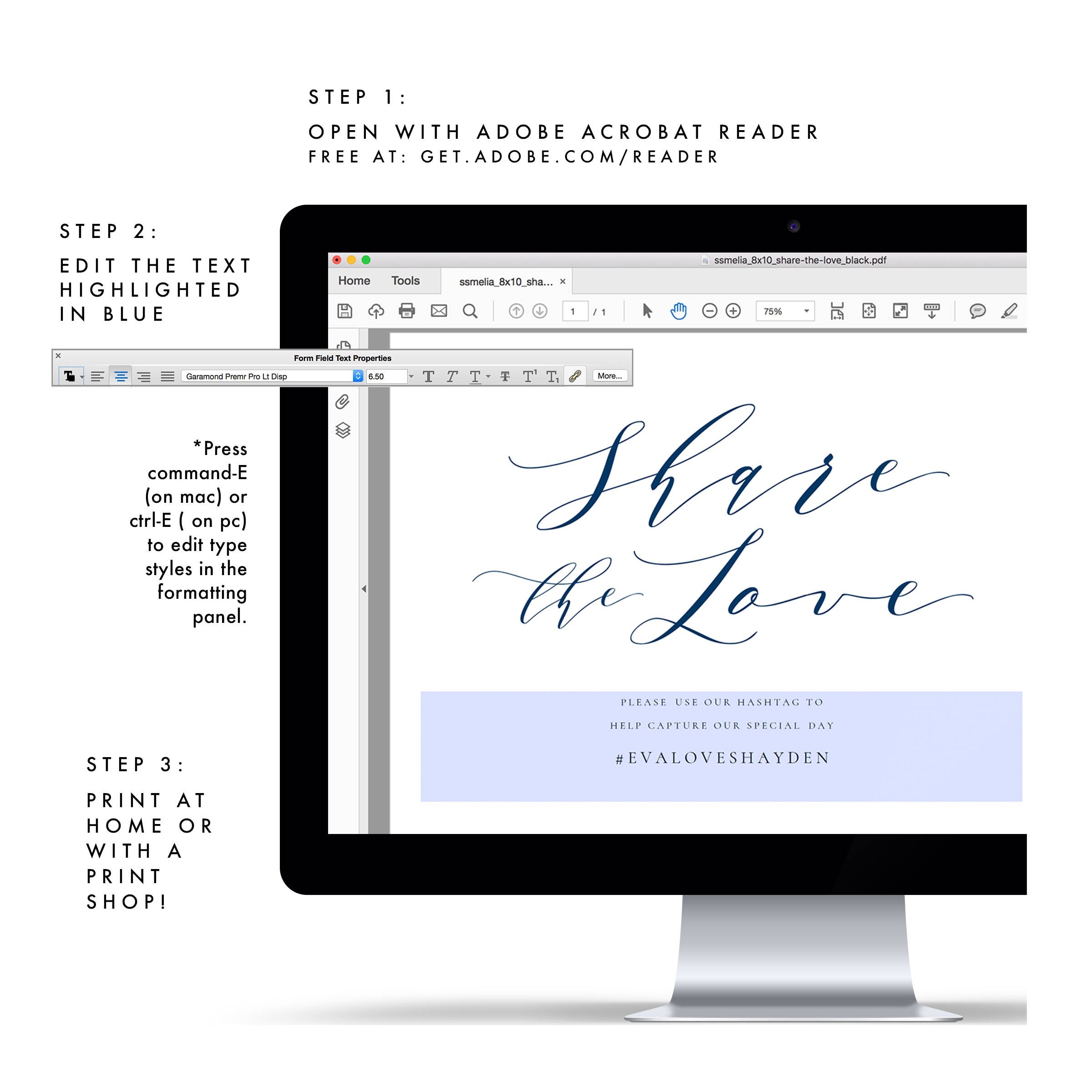 Navy Wedding Hashtag Sign: Share the Love Template (Digital Download)