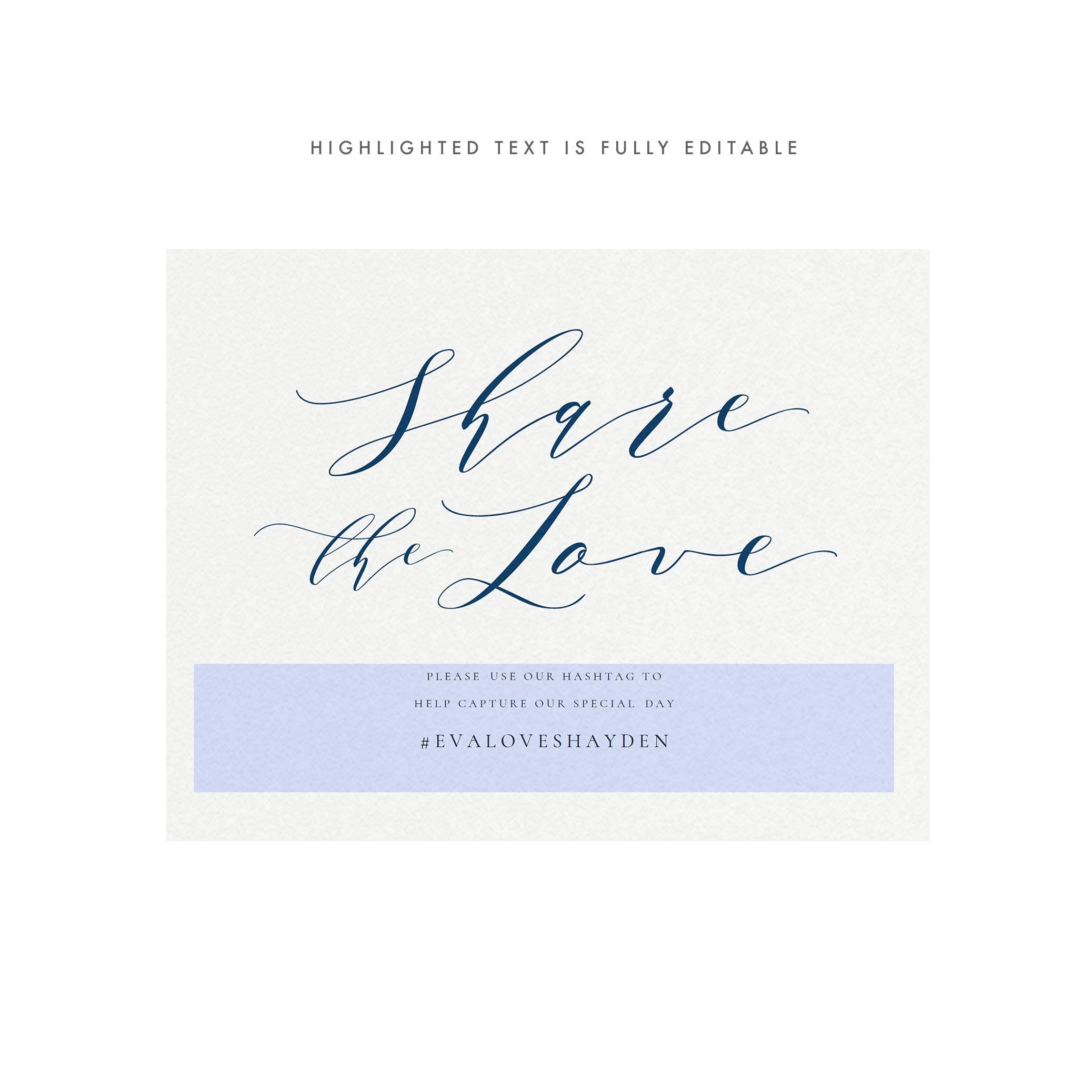 Navy Wedding Hashtag Sign: Share the Love Template (Digital Download)
