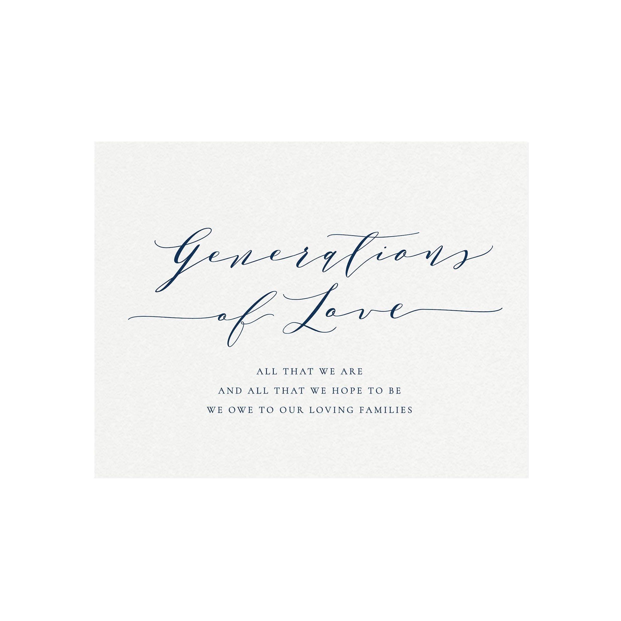 Generations of Love Sign: Navy Calligraphy Wedding Decor (PDF Download)