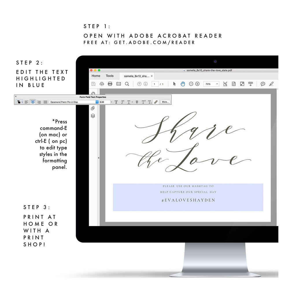Wedding Hashtag Sign: Share the Love, Slate Gray (PDF Template)