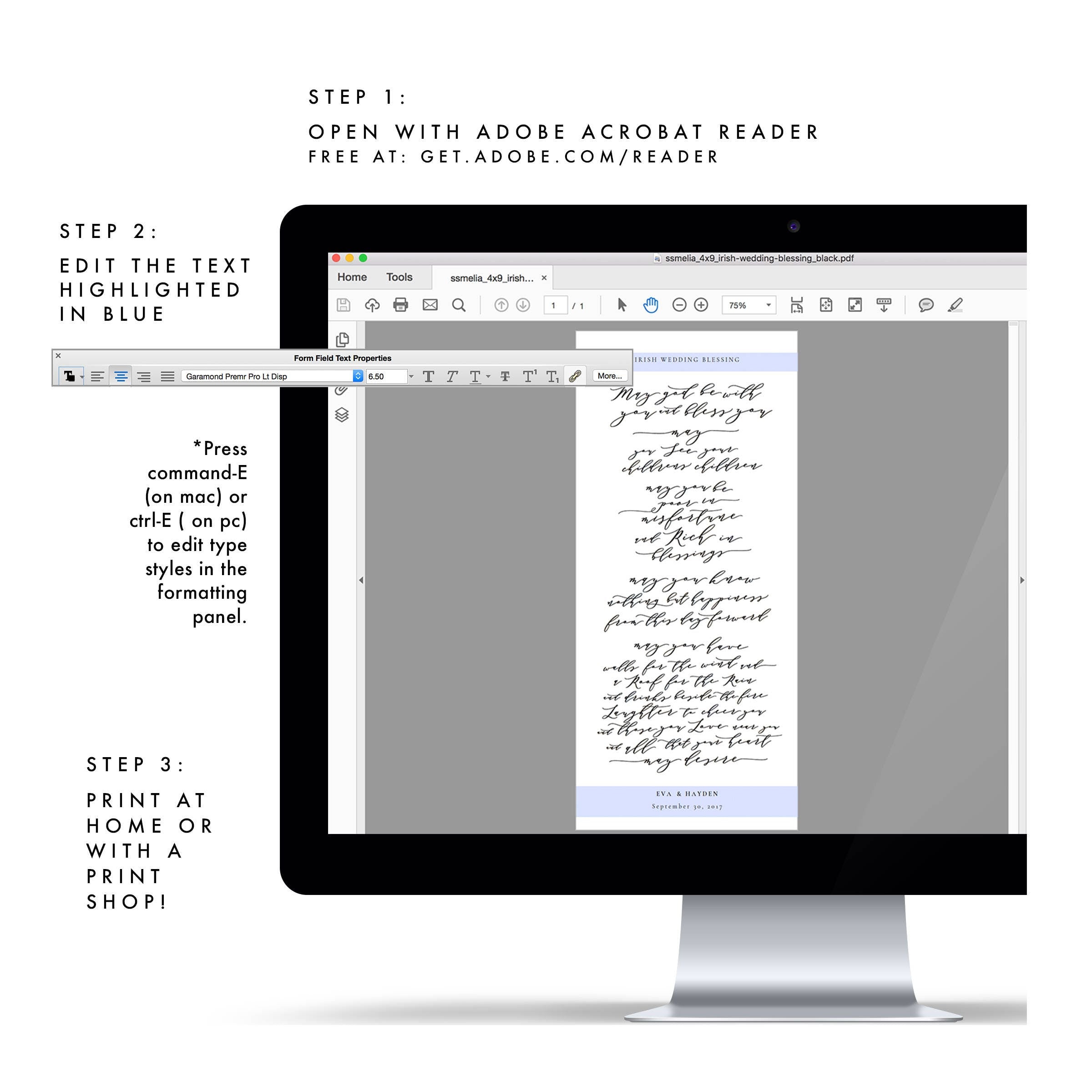 Calligraphy Irish Wedding Blessing Print: Melia Collection (PDF Download)