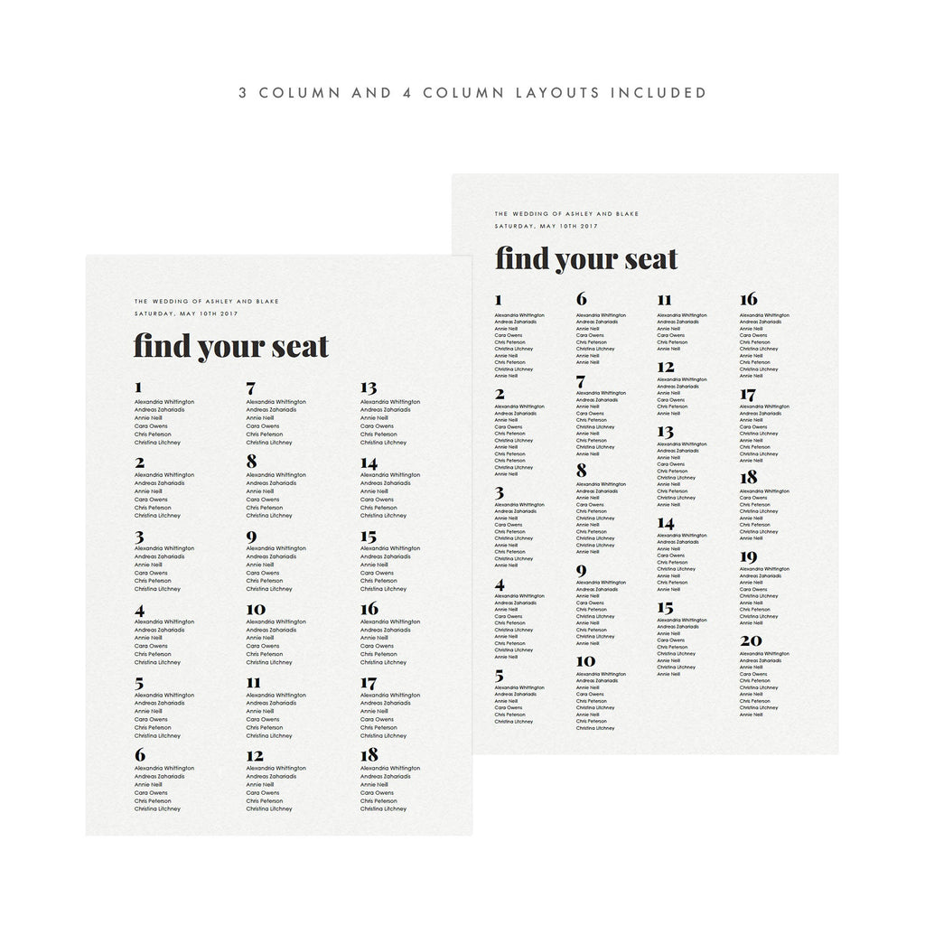 Modern Wedding Seating Chart Sign: Fairfax Printable (PDF Instant Download)