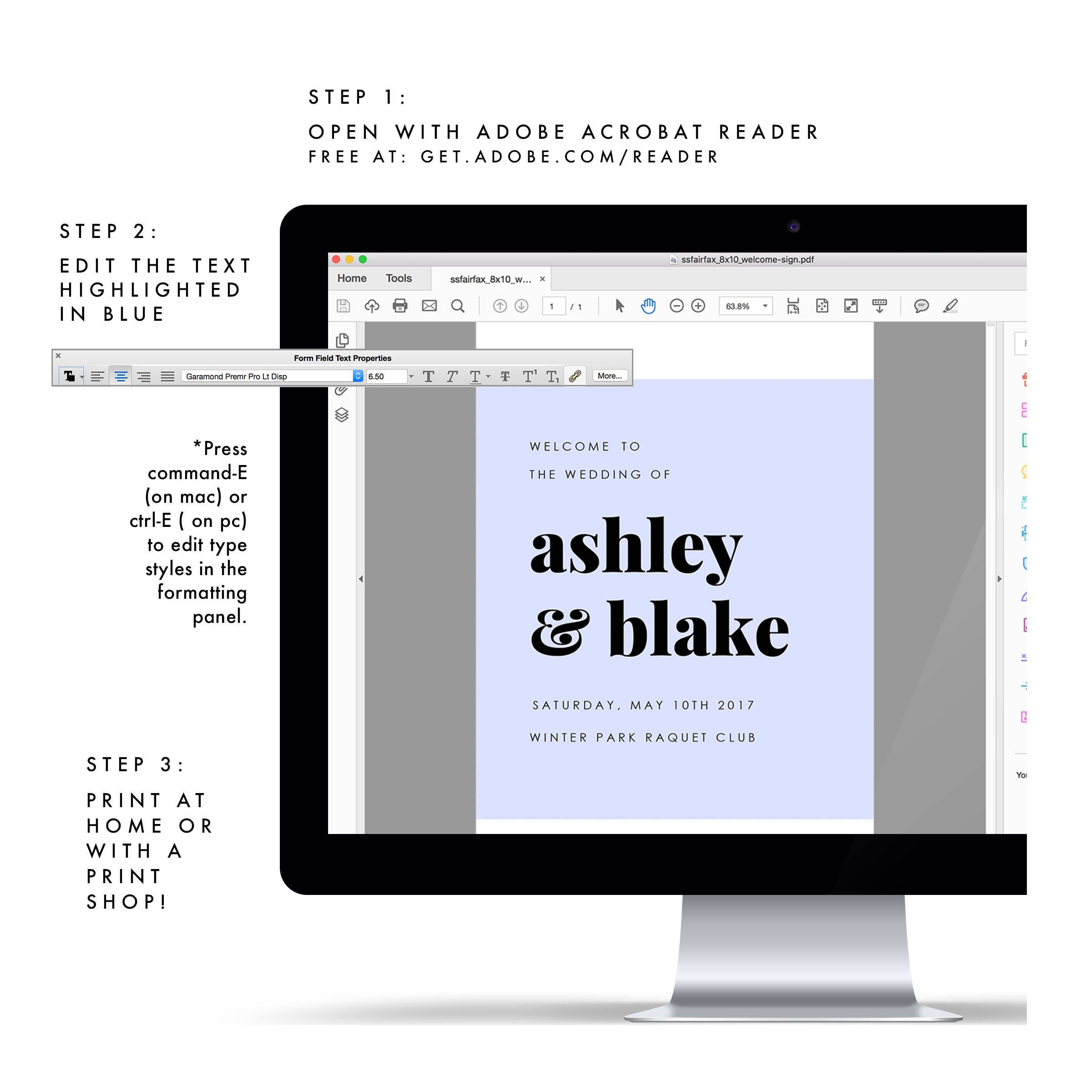 Modern Wedding Welcome Sign Template: Fairfax Printable PDF