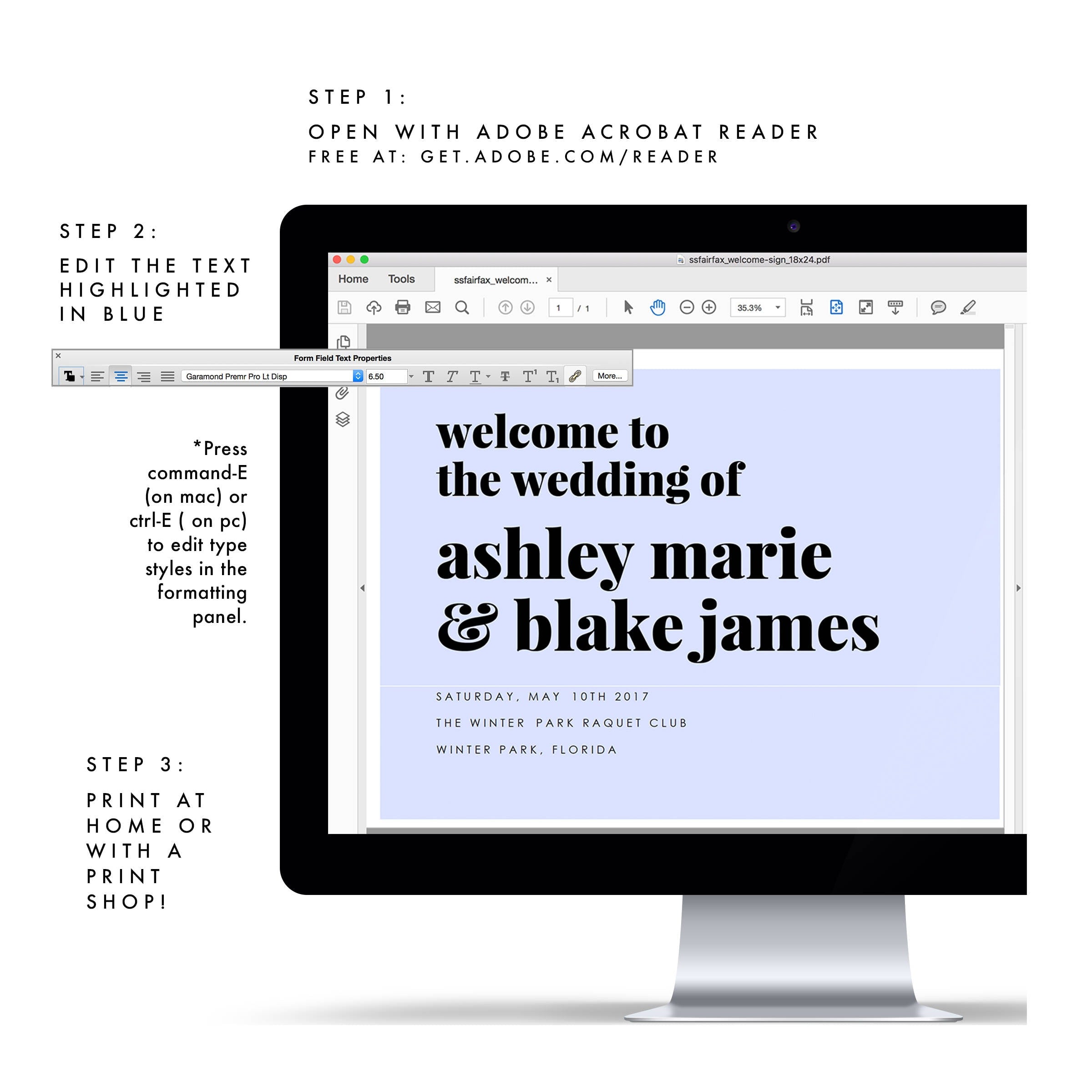 Modern Wedding Welcome Sign Template: Fairfax Minimalist Design (PDF Instant Download)
