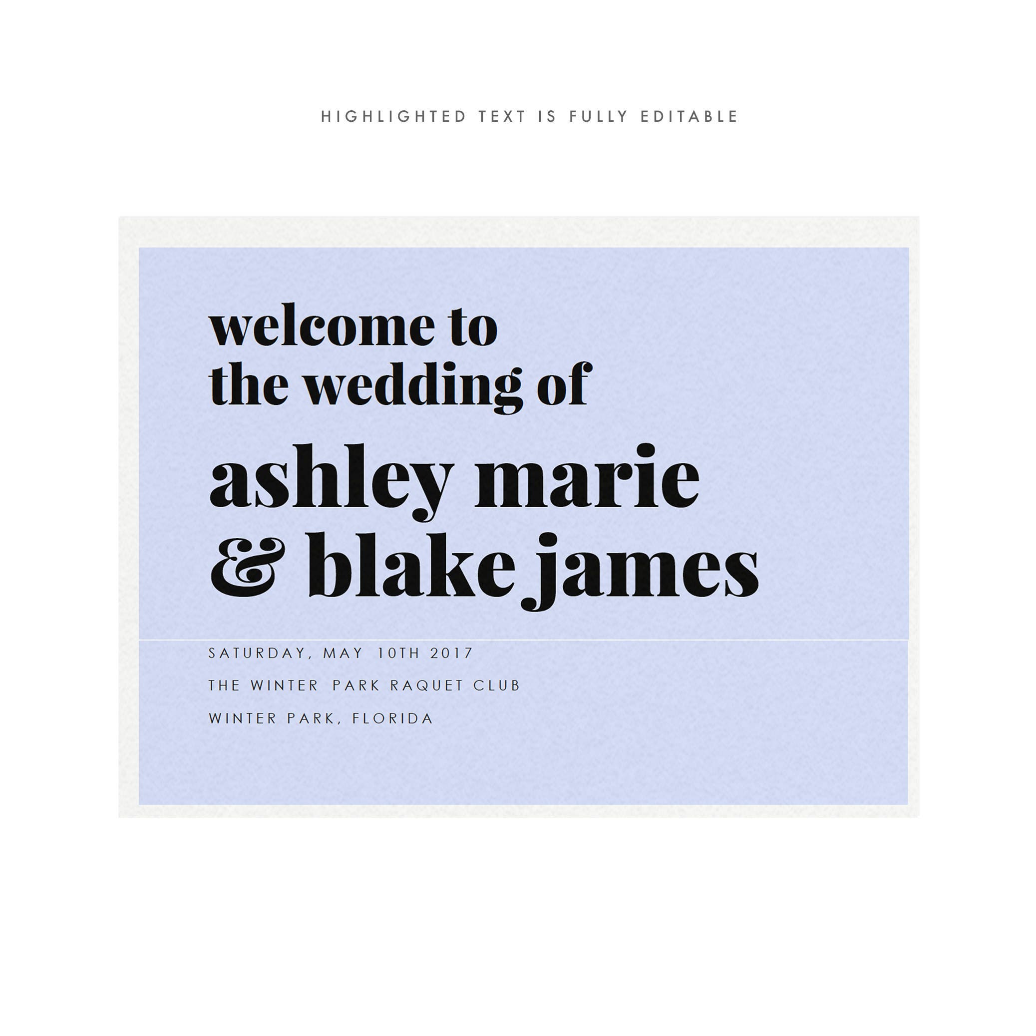 Modern Wedding Welcome Sign Template: Fairfax Minimalist Design (PDF Instant Download)