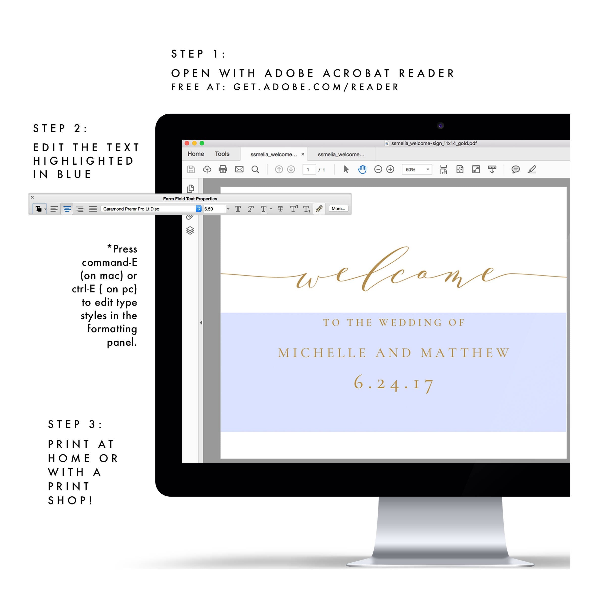 Gold Calligraphy Wedding Welcome Sign Template (PDF Instant Download)