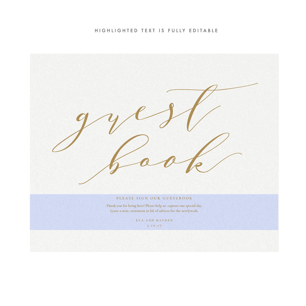 Gold Guest Book Wedding Sign Template (PDF Instant Download)