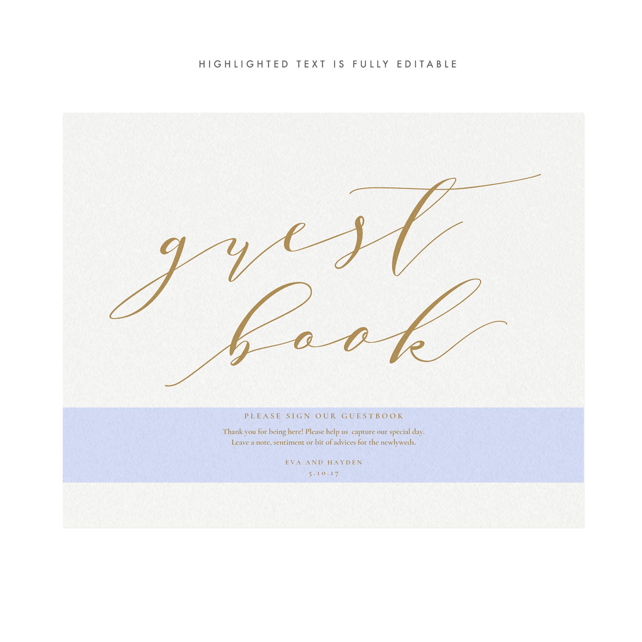 Gold Guest Book Wedding Sign Template (PDF Instant Download)
