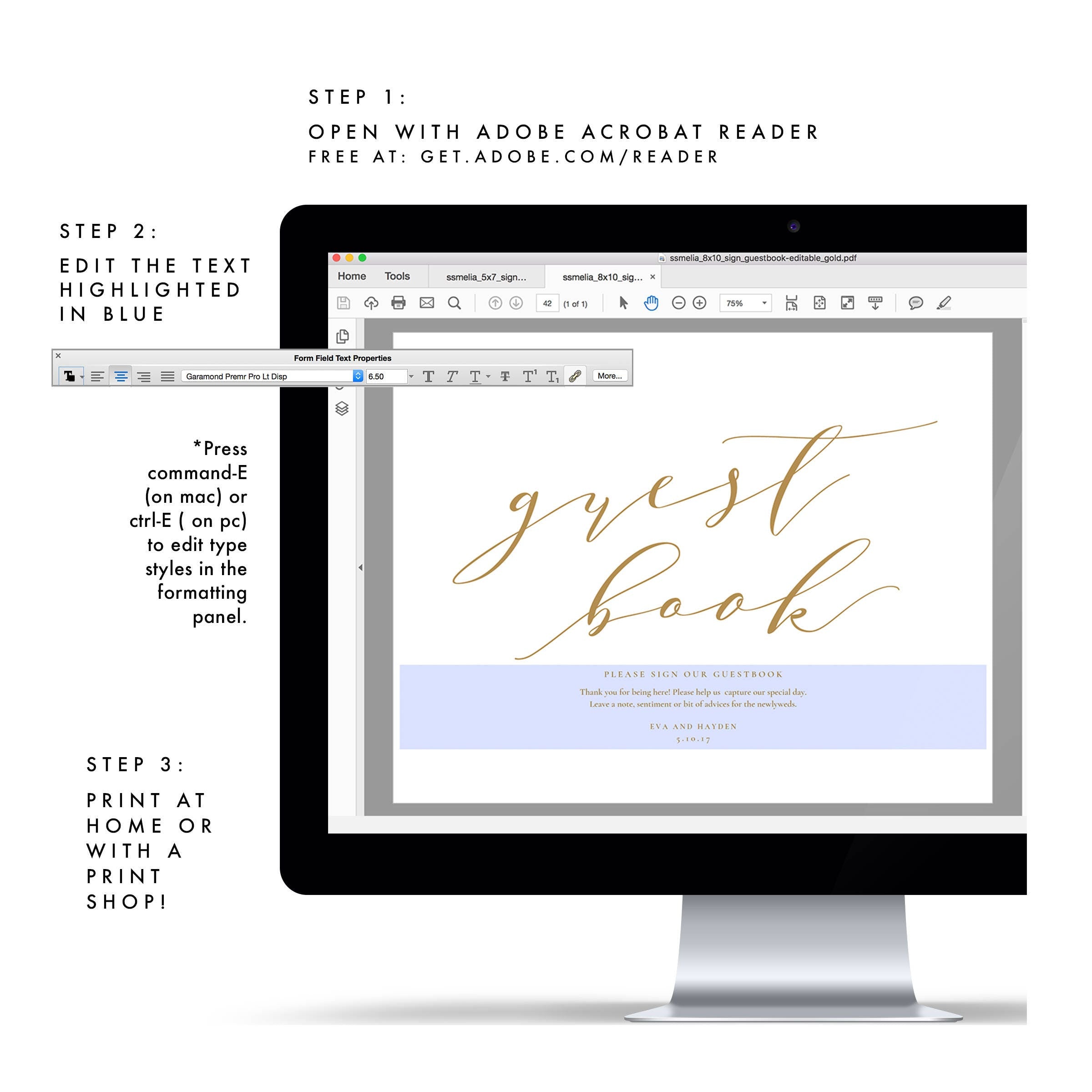 Gold Guest Book Wedding Sign Template (PDF Instant Download)