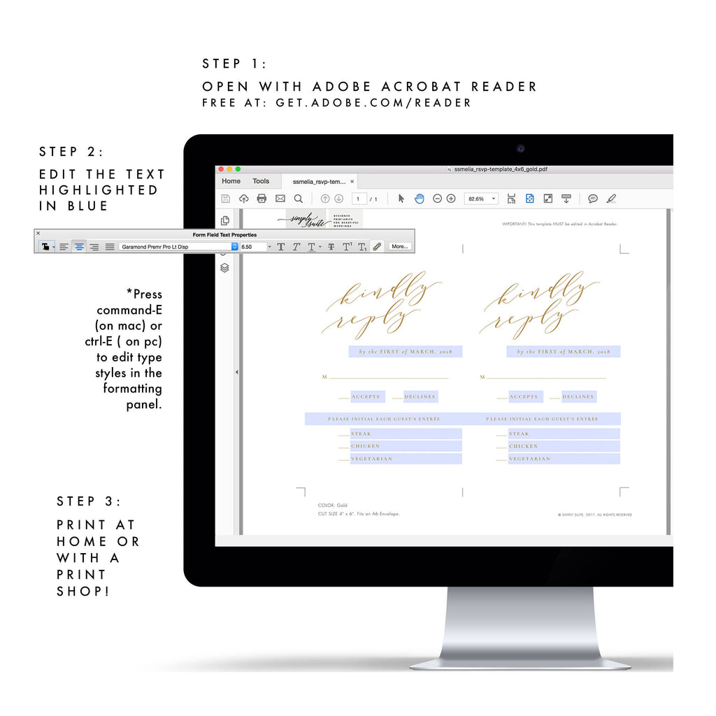 Gold Calligraphy Wedding RSVP Card: Minimalist Reply Template (PDF)