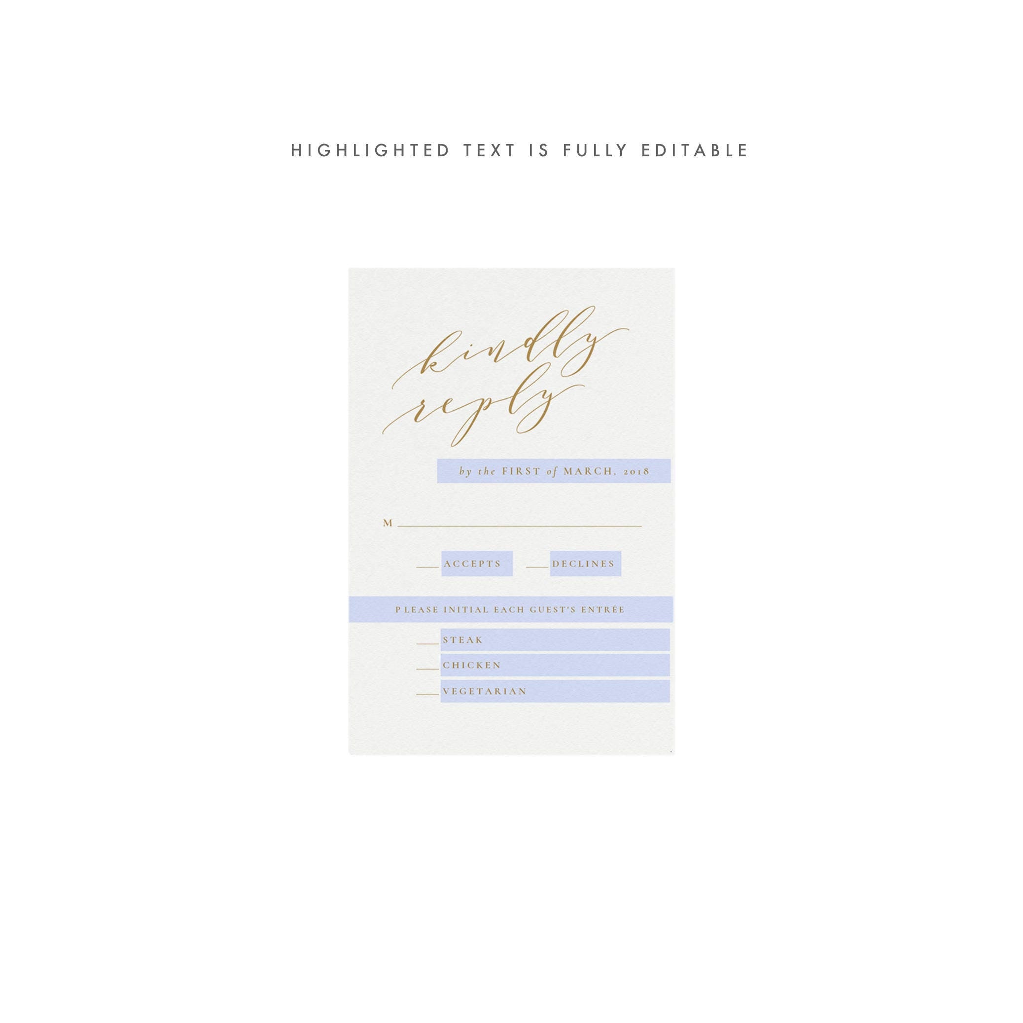 Gold Calligraphy Wedding RSVP Card: Minimalist Reply Template (PDF)
