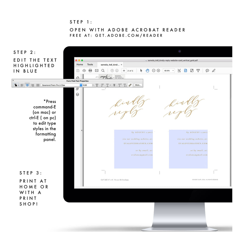 Gold Calligraphy Wedding RSVP Card Template: Minimalist Design (PDF Instant Download)