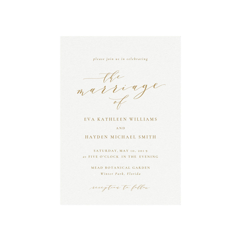 Gold Calligraphy Wedding Invitation Template: 5x7 (PDF)
