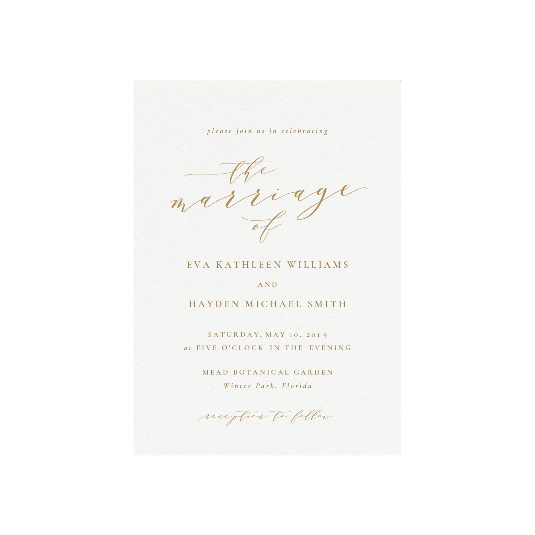 Gold Calligraphy Wedding Invitation Template: 5x7 (PDF)