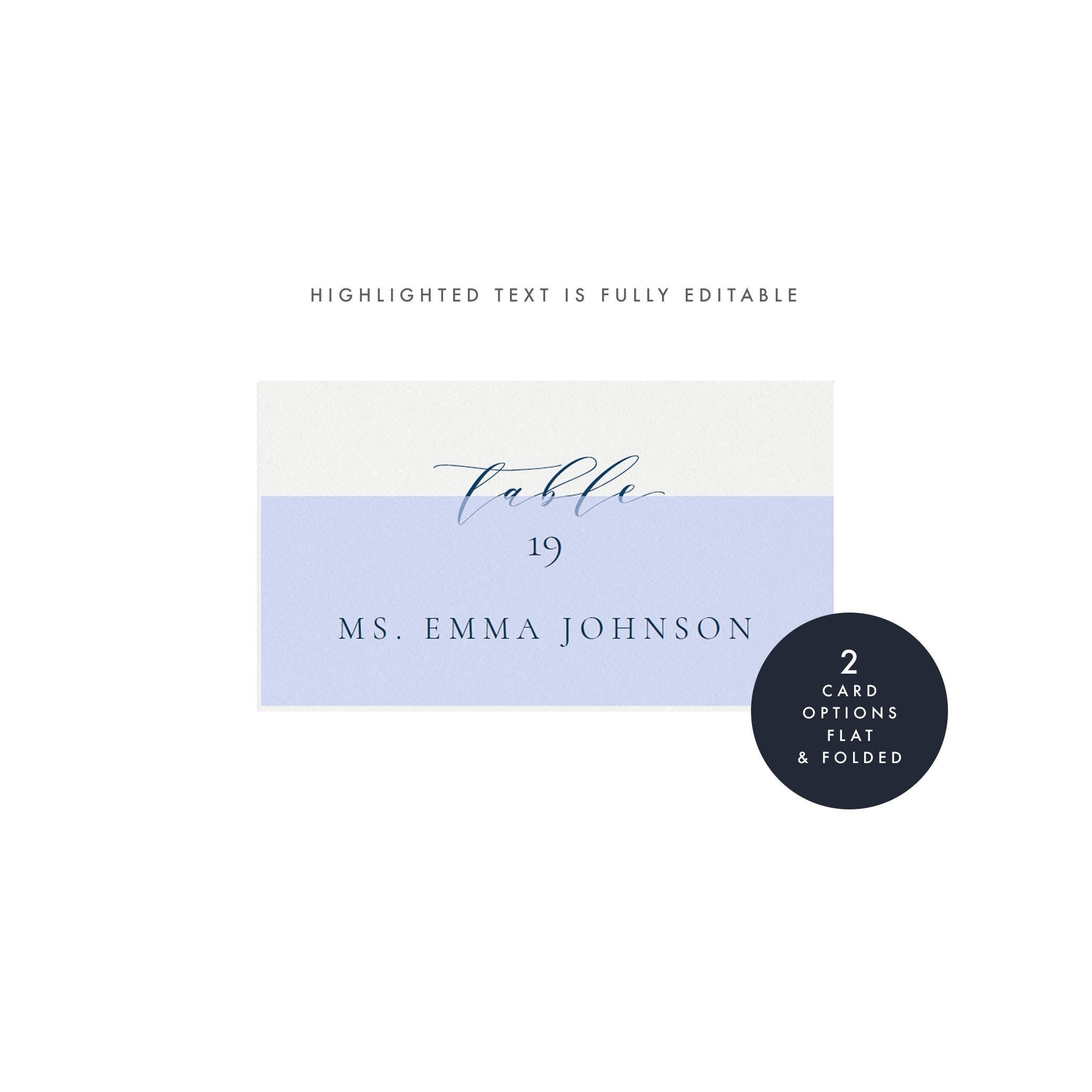 Melia: 3.5x2 Printable Escort Card Template in Navy, Calligraphy Escort Card, Classic Wedding, Editable Place Card, PDF Instant Download