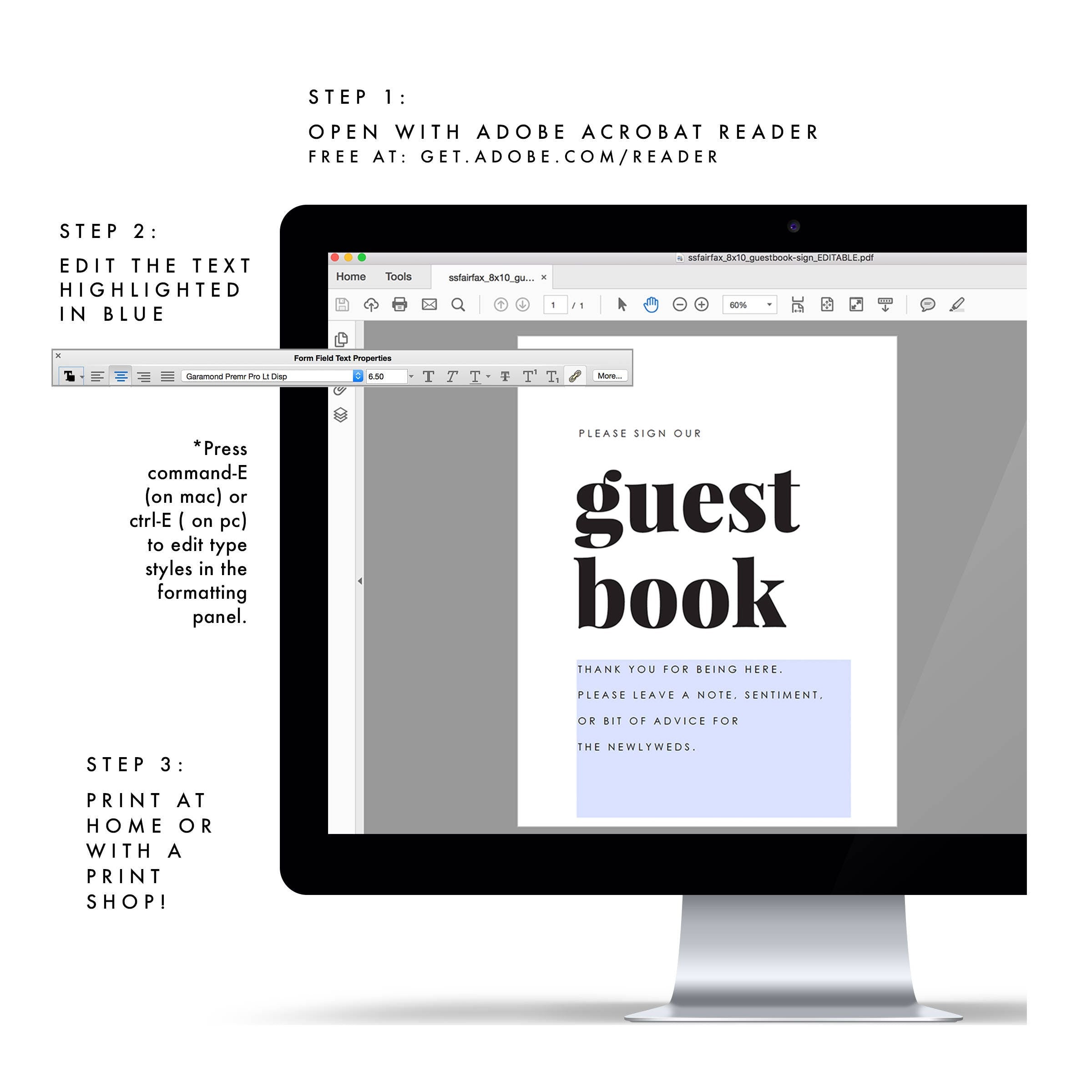 Fairfax Guest Book Sign: Modern Wedding PDF Template (8x10)