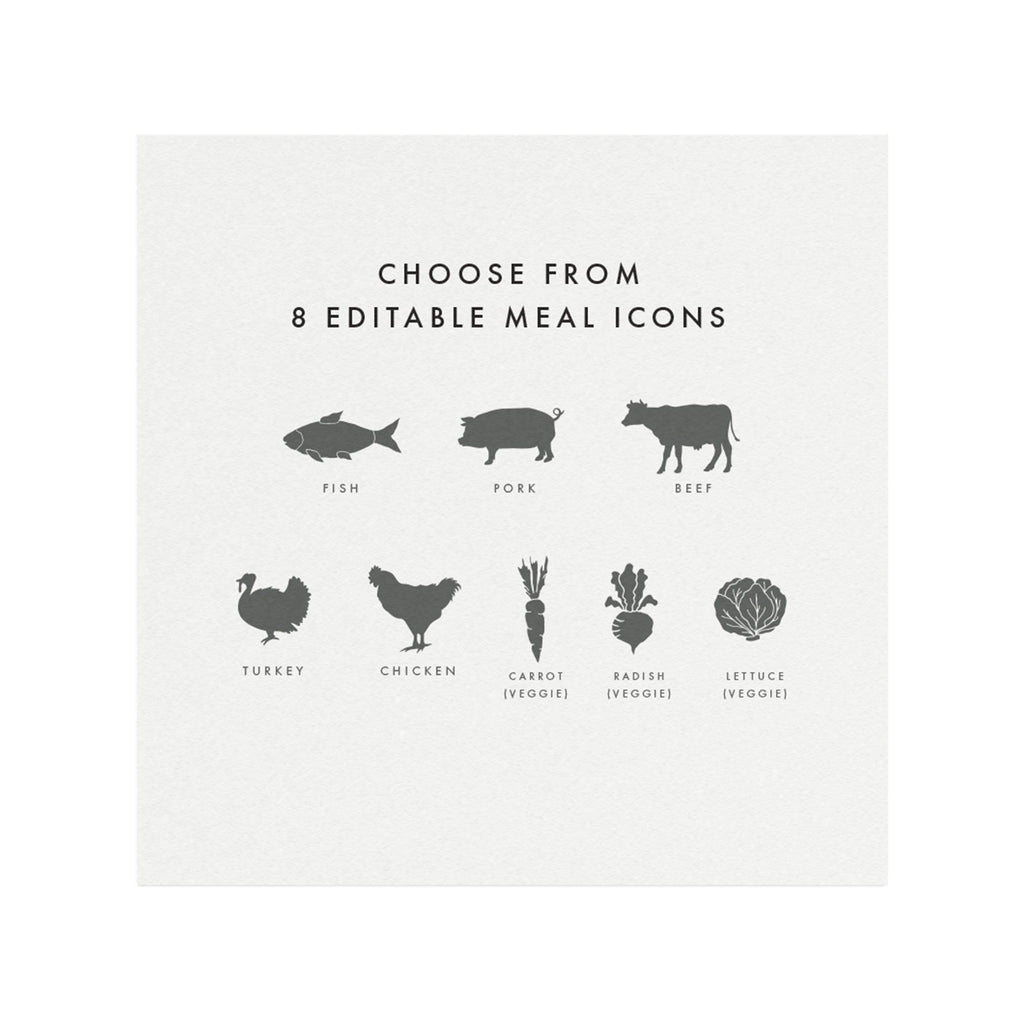 Adel: Printable Escort Cards with Meal Icons Template in Navy Blue, 3.5x2, 1-20 Tables and Head Table AVERY 5302 Entree PDF Instant Download