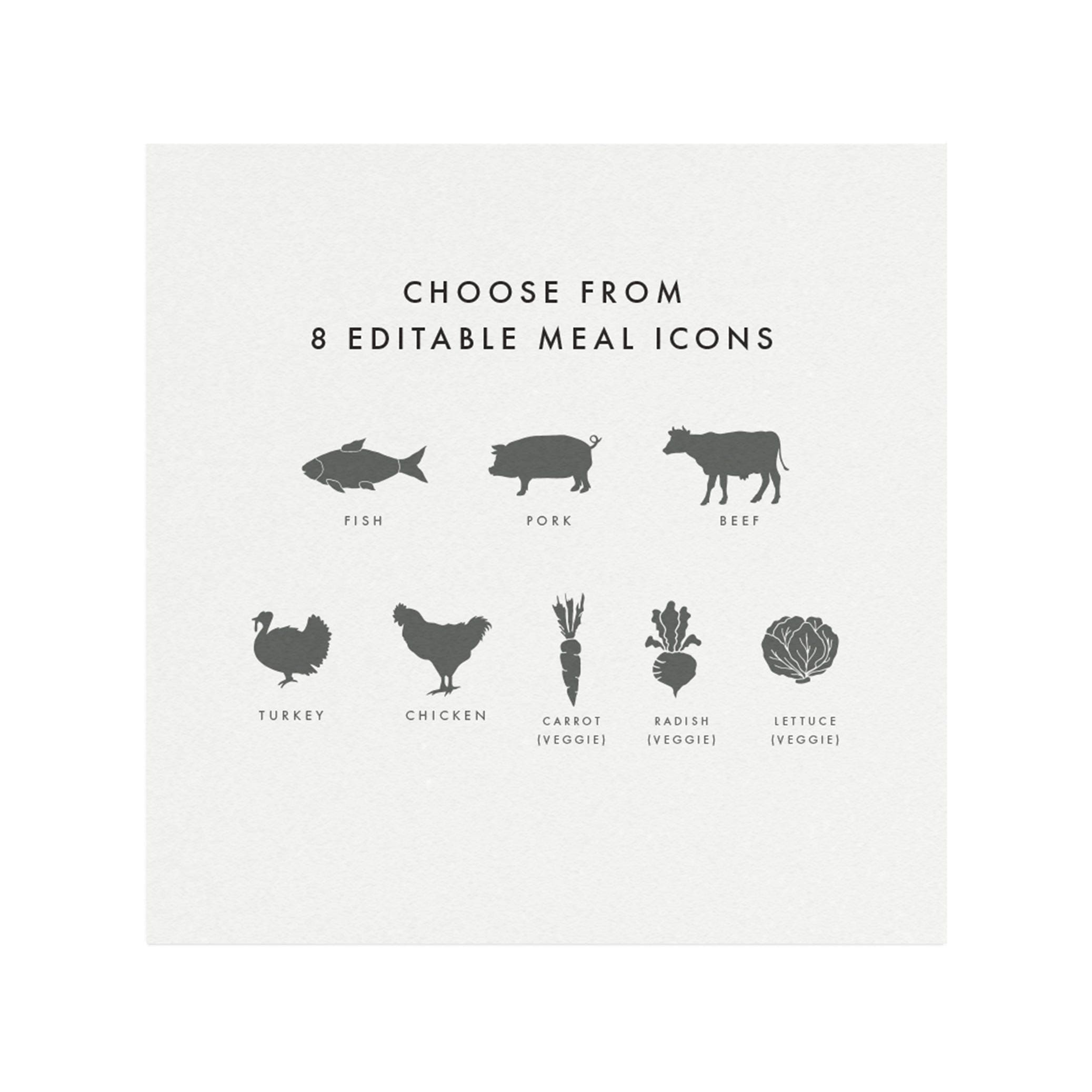 Adel: Printable Escort Cards with Meal Icons Template in Navy Blue, 3.5x2, 1-20 Tables and Head Table AVERY 5302 Entree PDF Instant Download