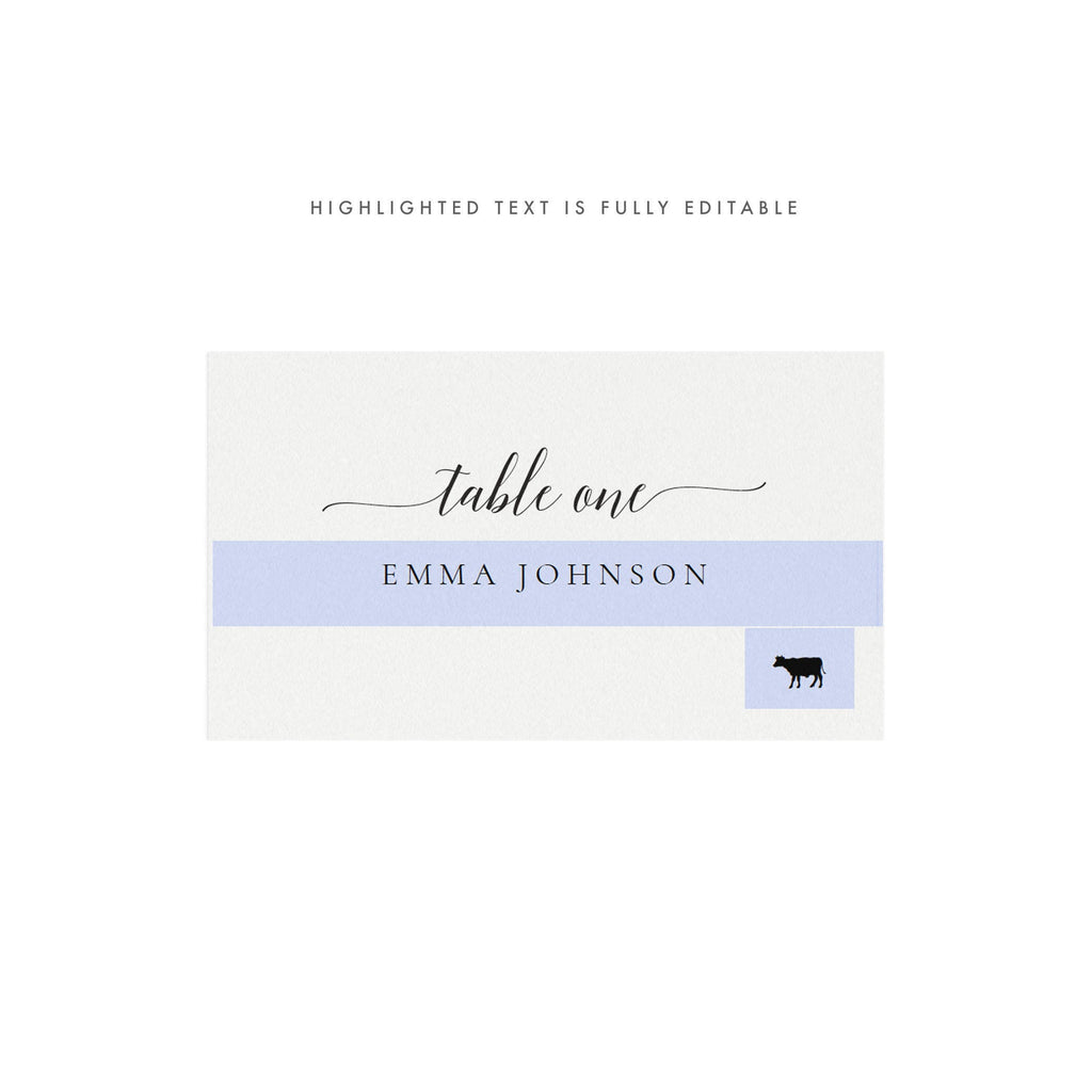 Adel: 3.5x2 Escort Card Template with Meal Icons, up to 30 Tables, Avery 5302, Meal Entree Icon, Printable Editable PDF Instant Download