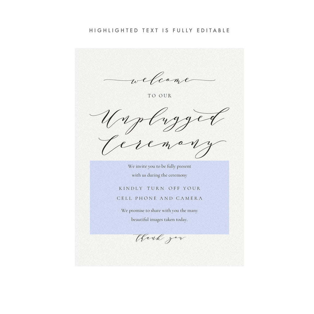 Unplugged Wedding Ceremony Sign: Melia Printable (PDF Download)