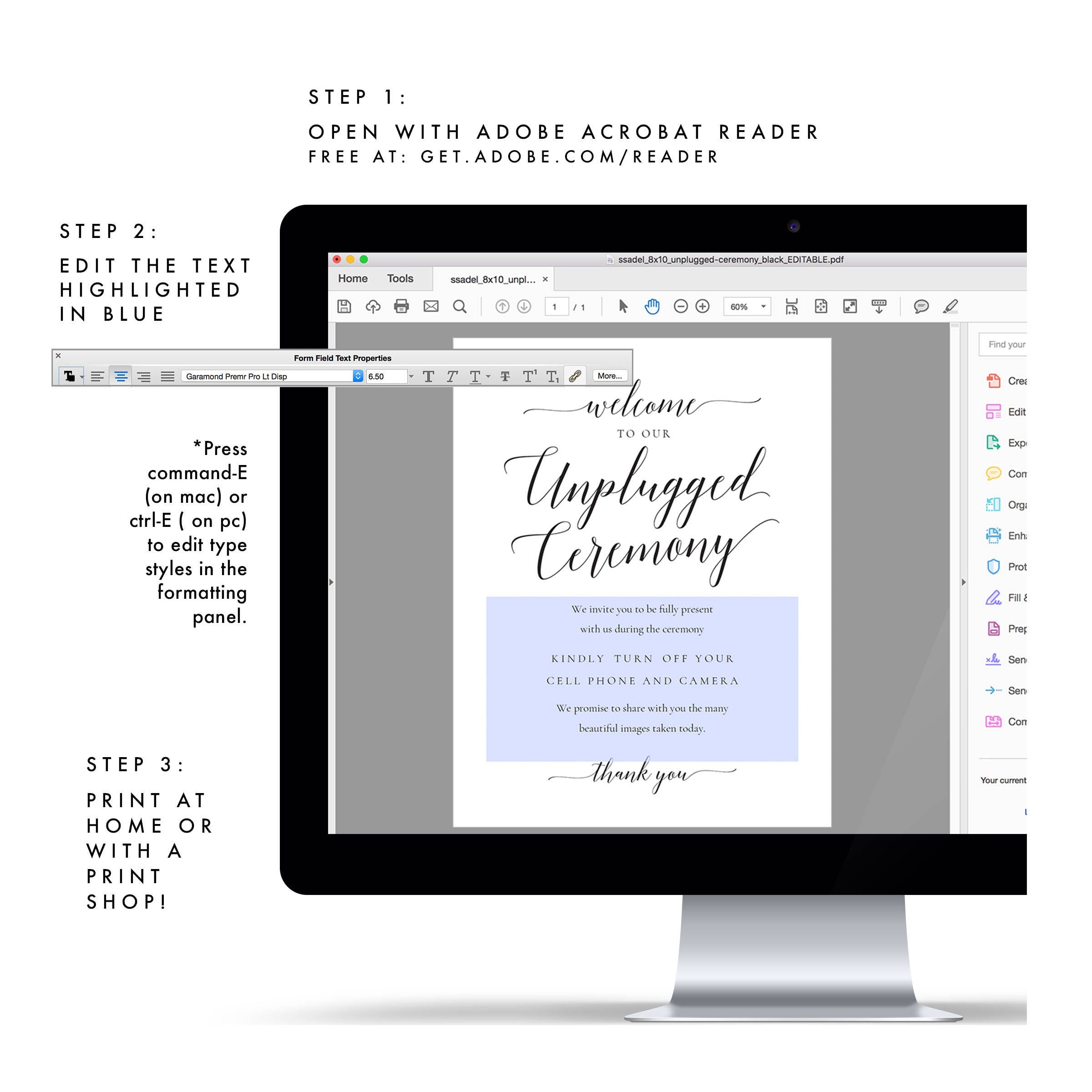 Adel Unplugged Wedding Sign: Elegant Ceremony Decor (PDF Download)