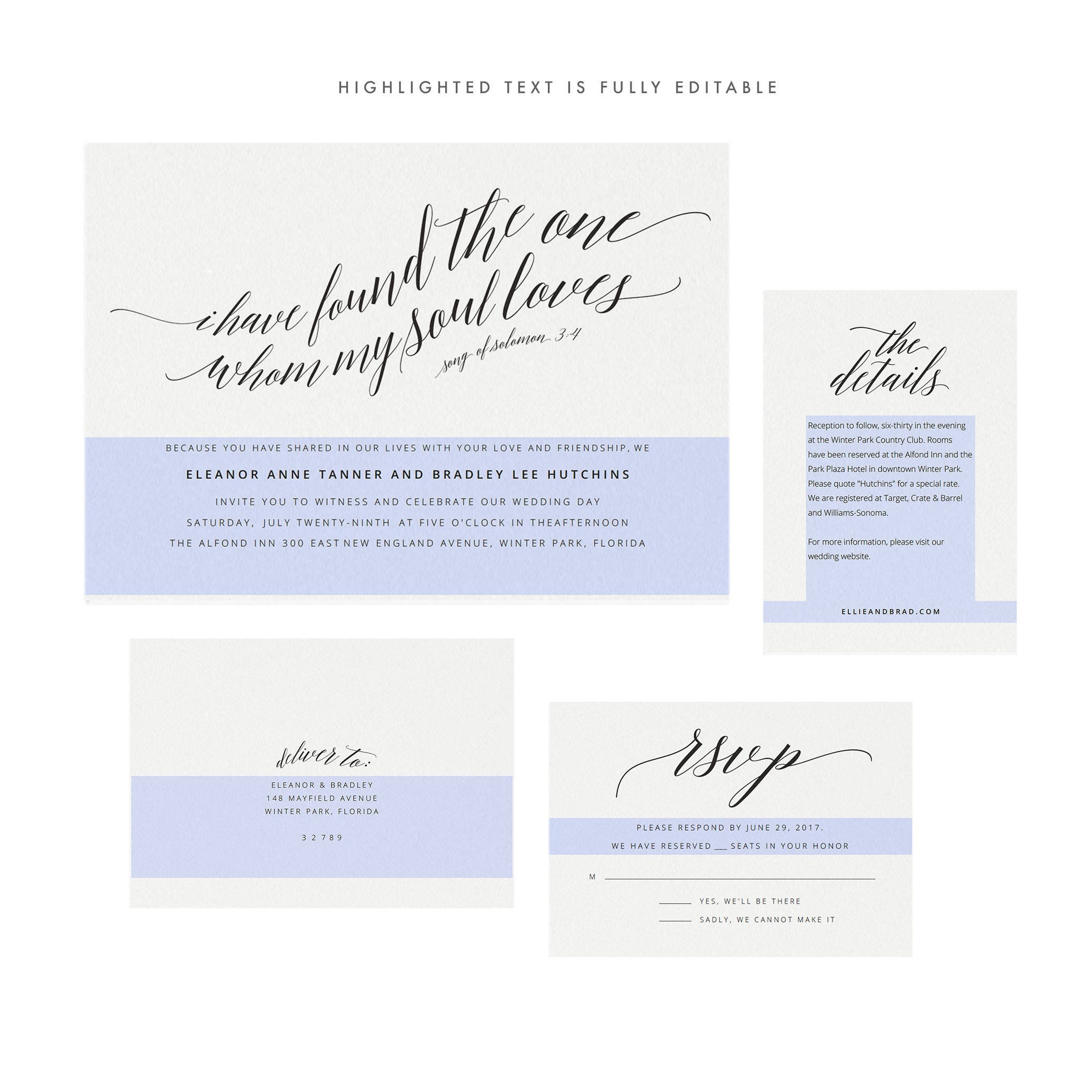 Whimsical Calligraphy Wedding Invitation Suite: Editable PDF (Instant Download)