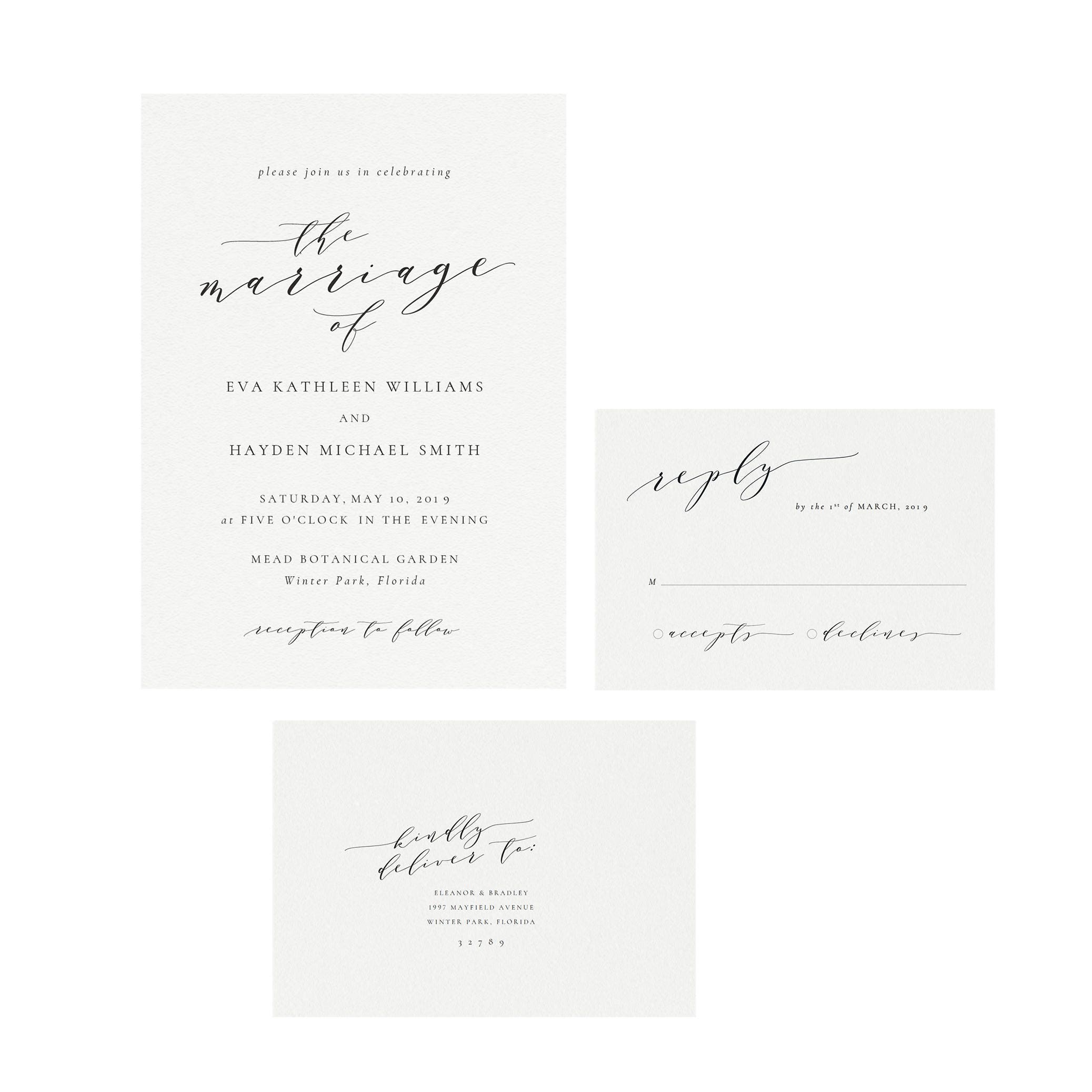 Calligraphy Wedding Invitation Template: Melia Suite (PDF Download)