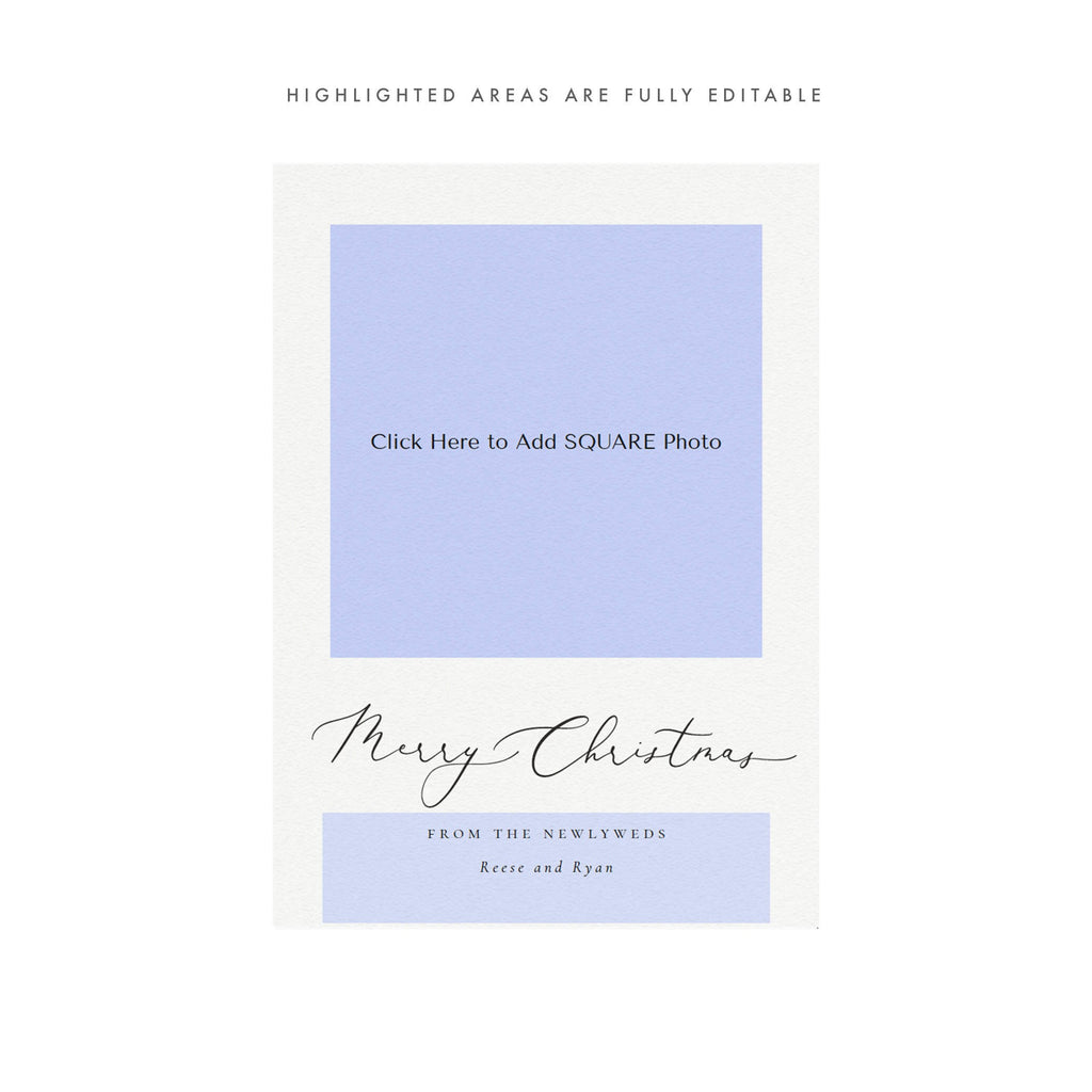 Minimalist Calligraphy Christmas Card Template: Newlyweds Photo (PDF Instant Download)
