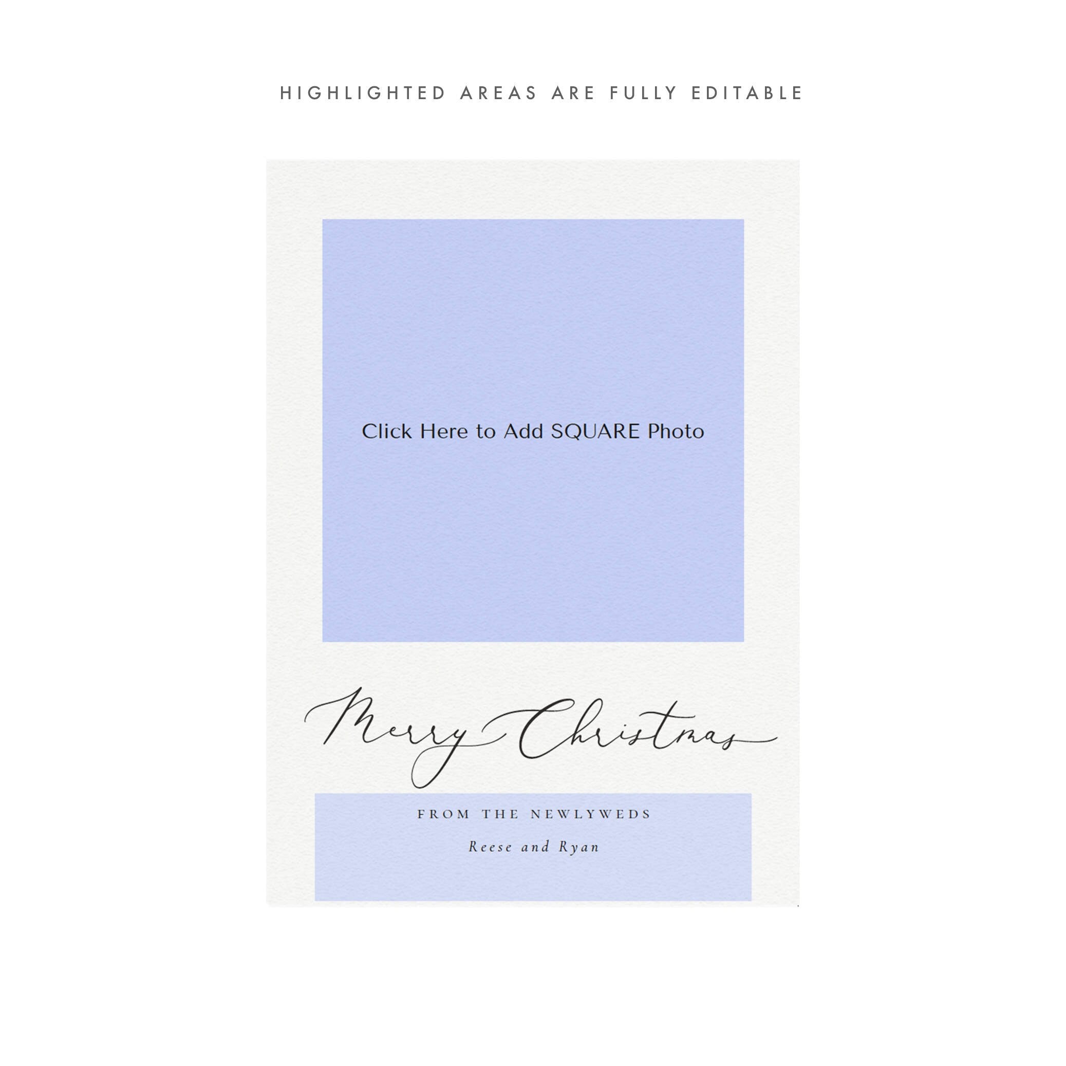 Minimalist Calligraphy Christmas Card Template: Newlyweds Photo (PDF Instant Download)