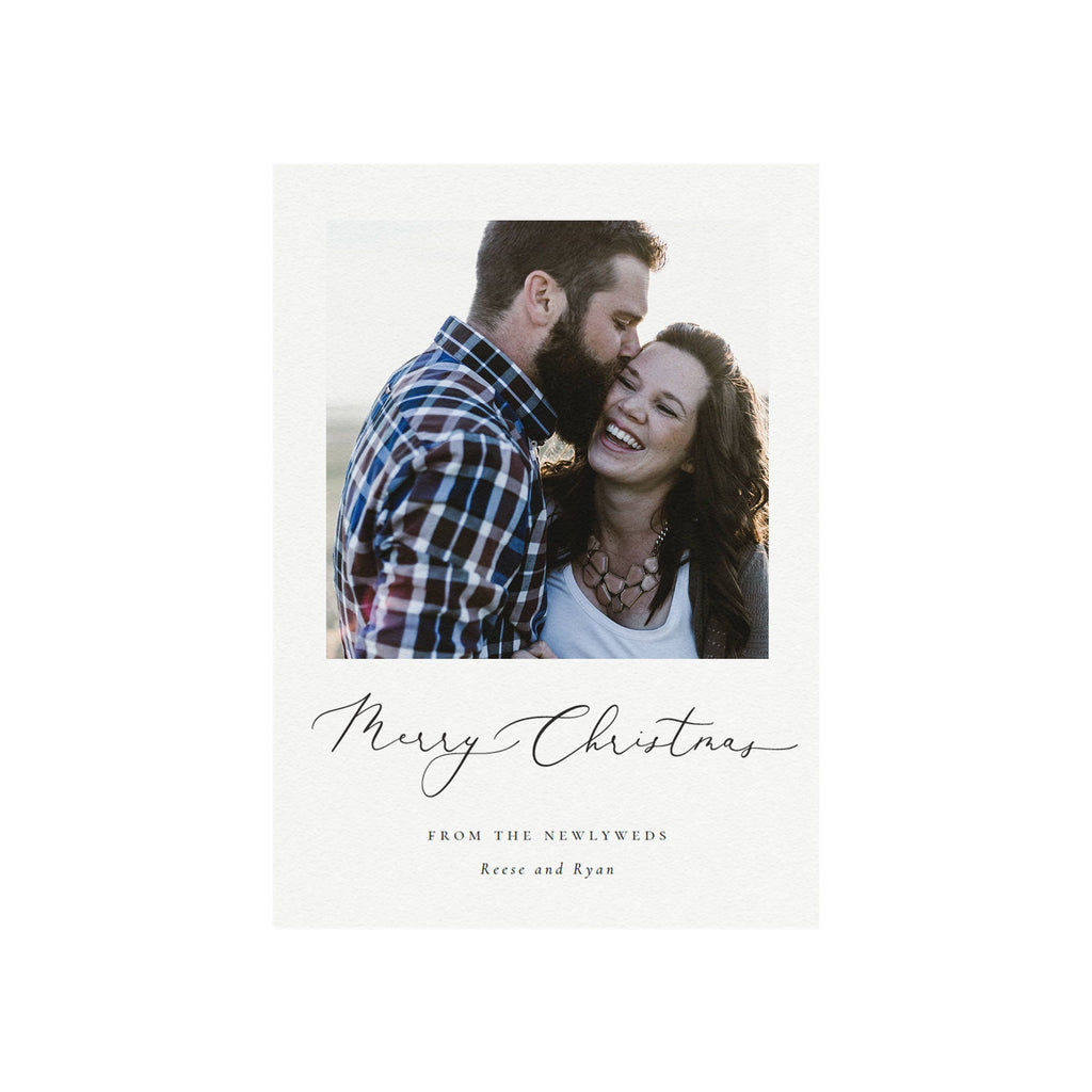 Minimalist Calligraphy Christmas Card Template: Newlyweds Photo (PDF Instant Download)