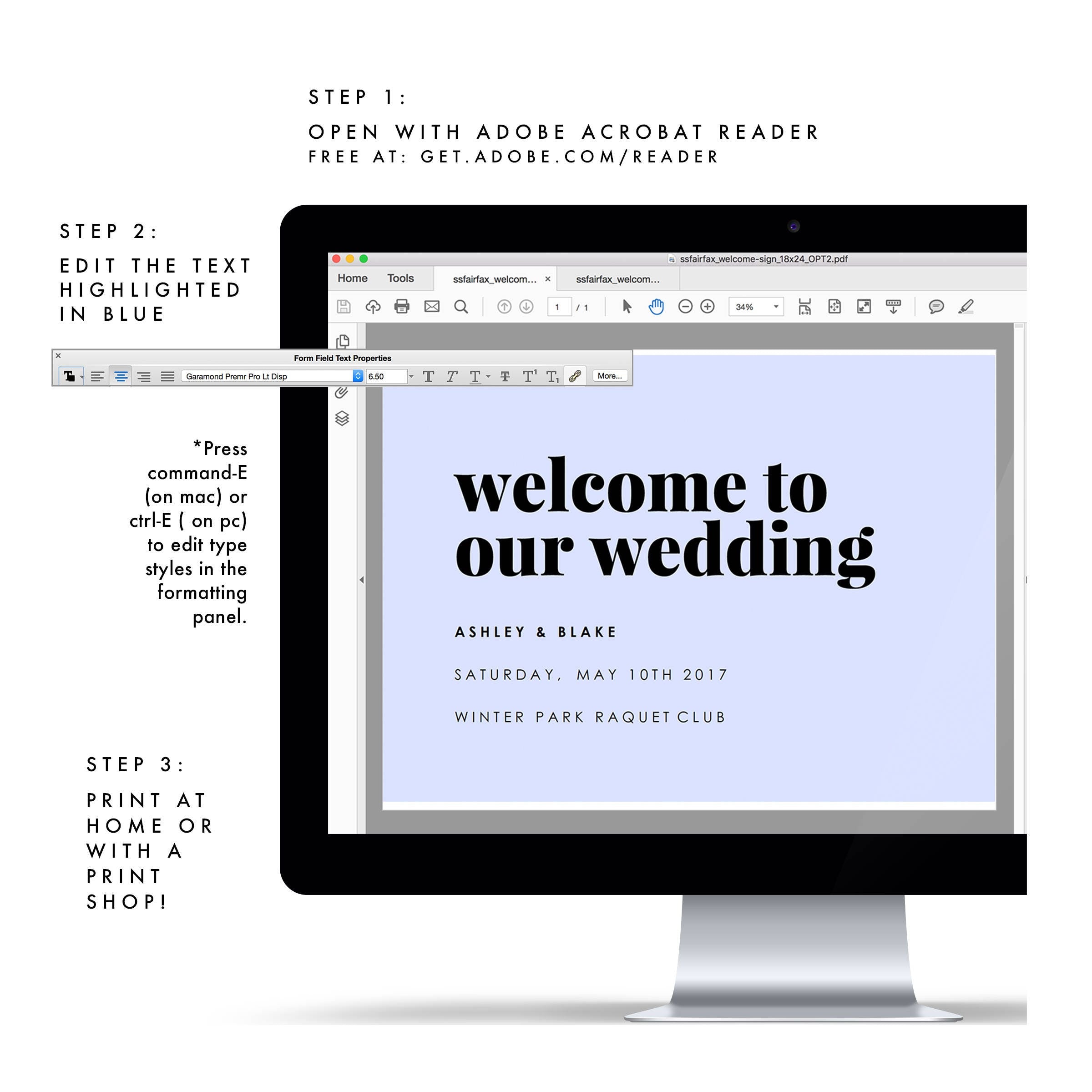 Modern Wedding Welcome Sign Template: Fairfax Printable (PDF Download)