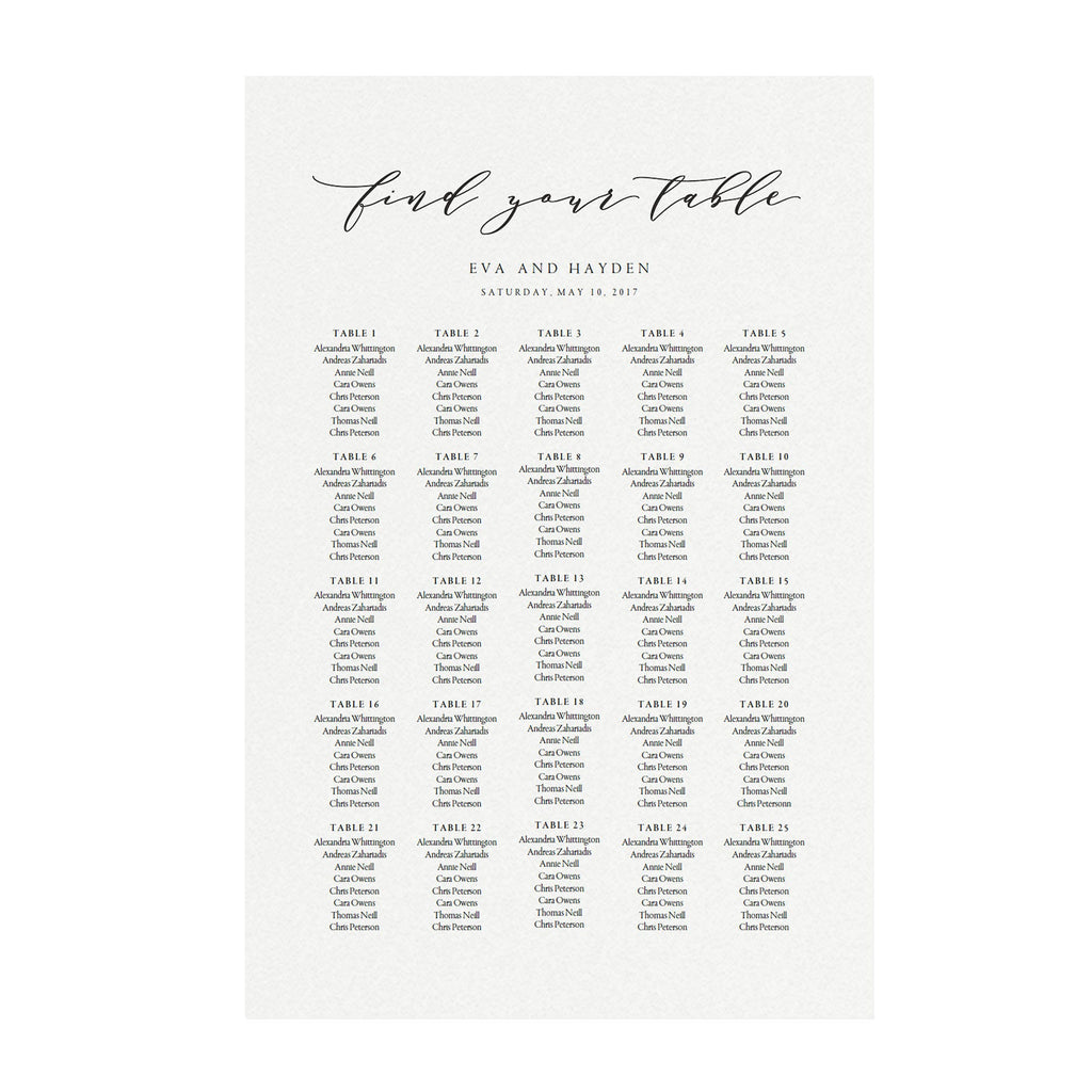Calligraphy Wedding Seating Chart Template: Melia Design (PDF Download)