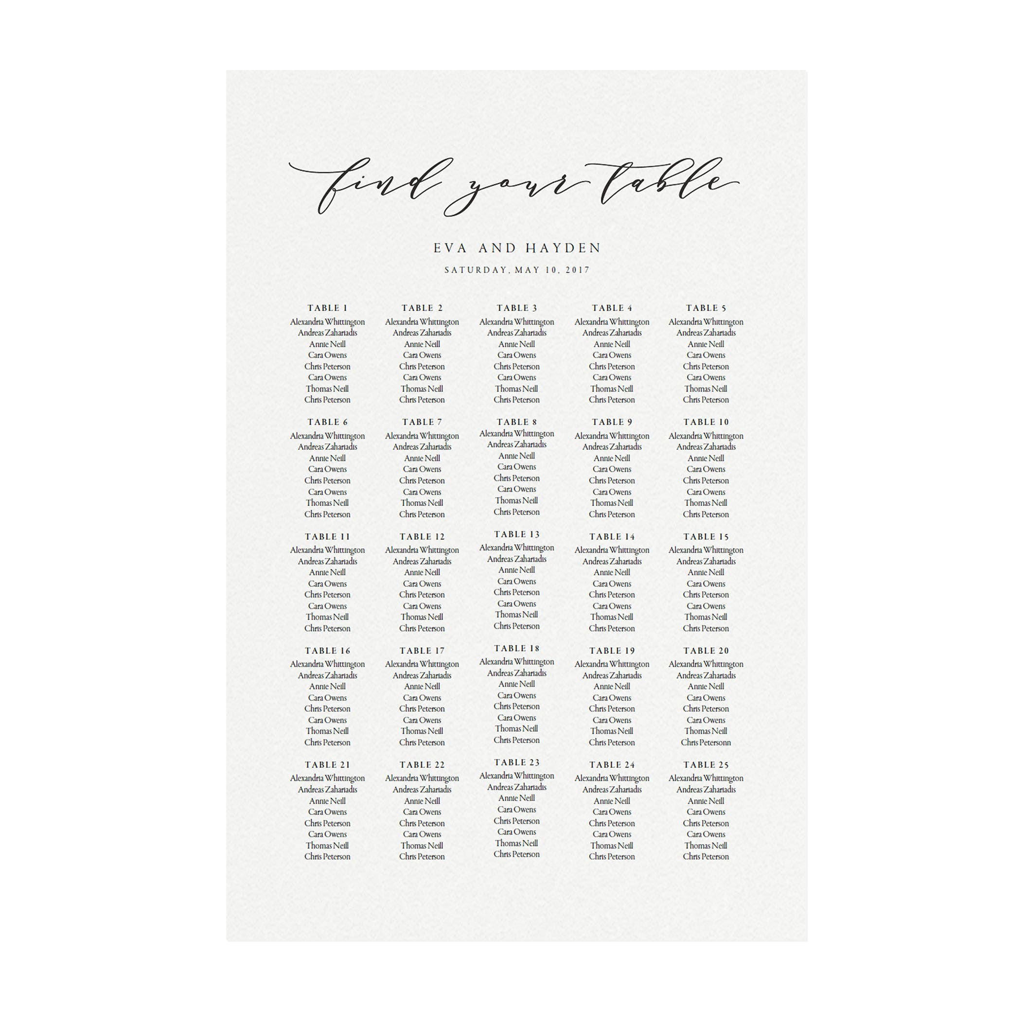 Calligraphy Wedding Seating Chart Template: Melia Design (PDF Download)