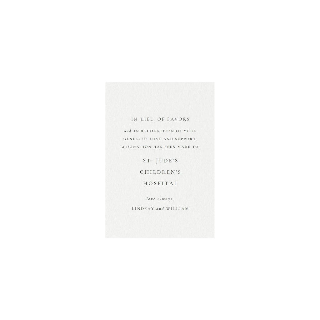 Wedding In Lieu of Favors Card: Donation Thank You (PDF Download)