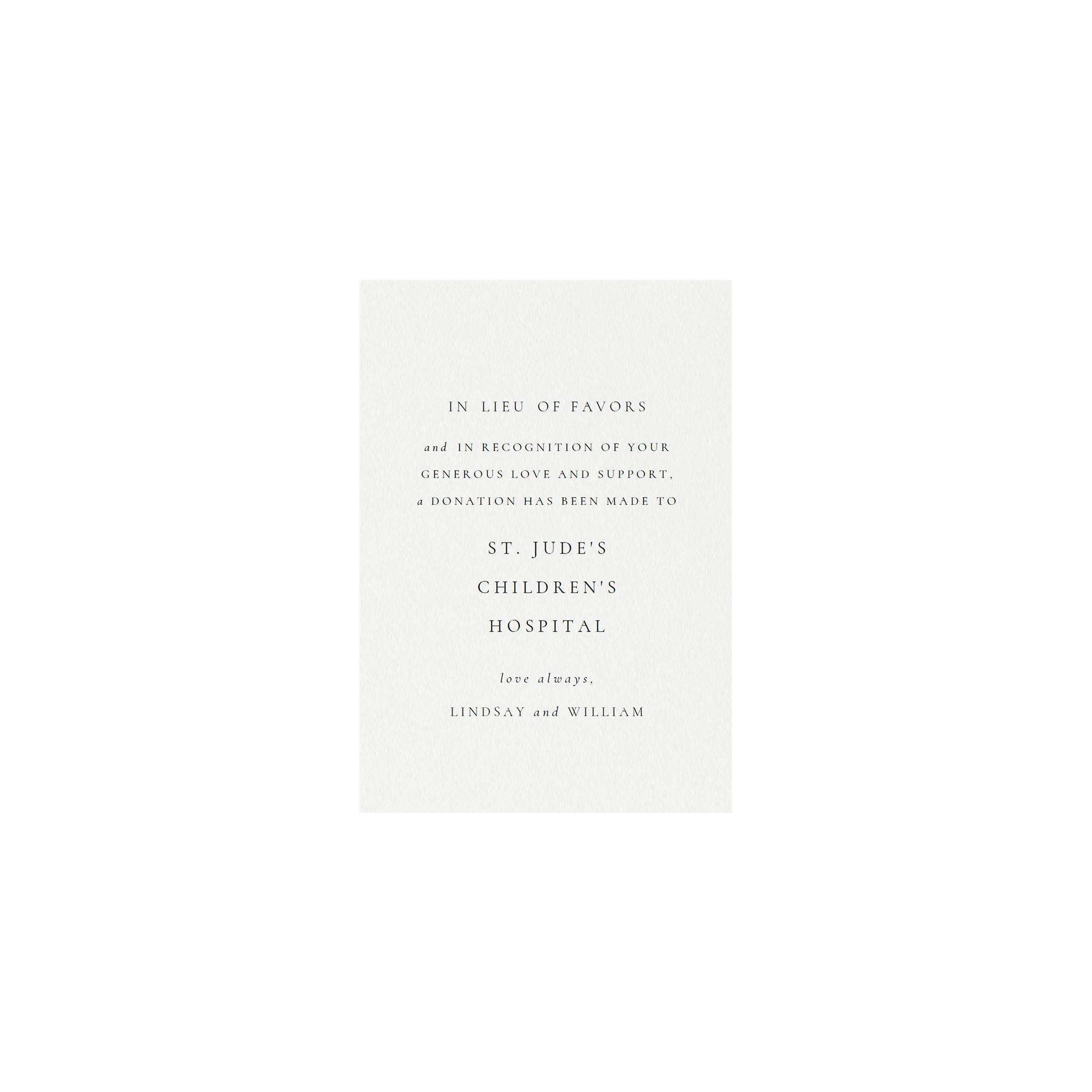 Wedding In Lieu of Favors Card: Donation Thank You (PDF Download)
