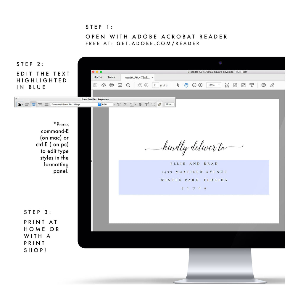 A6 Wedding Invitation Envelope Template: Printable Calligraphy (PDF Instant Download)