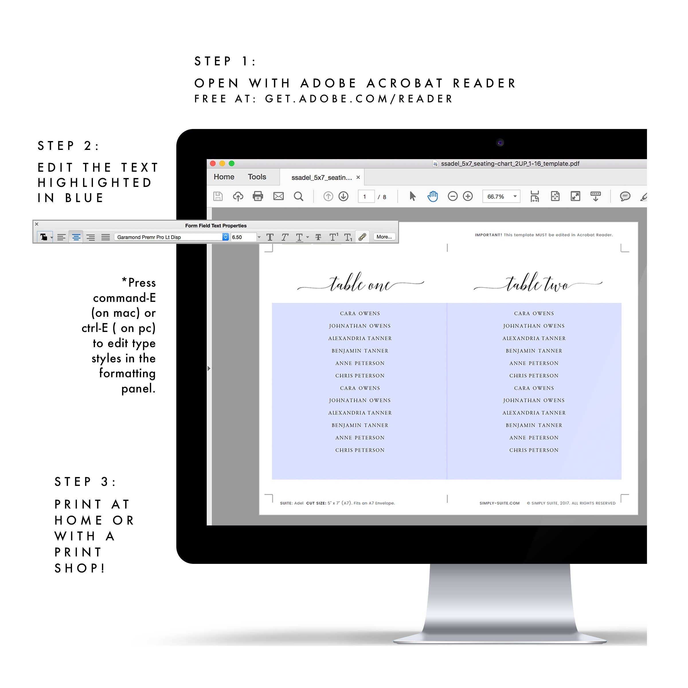 Elegant Wedding Seating Chart Template: Tables 1-30 (Editable PDF)