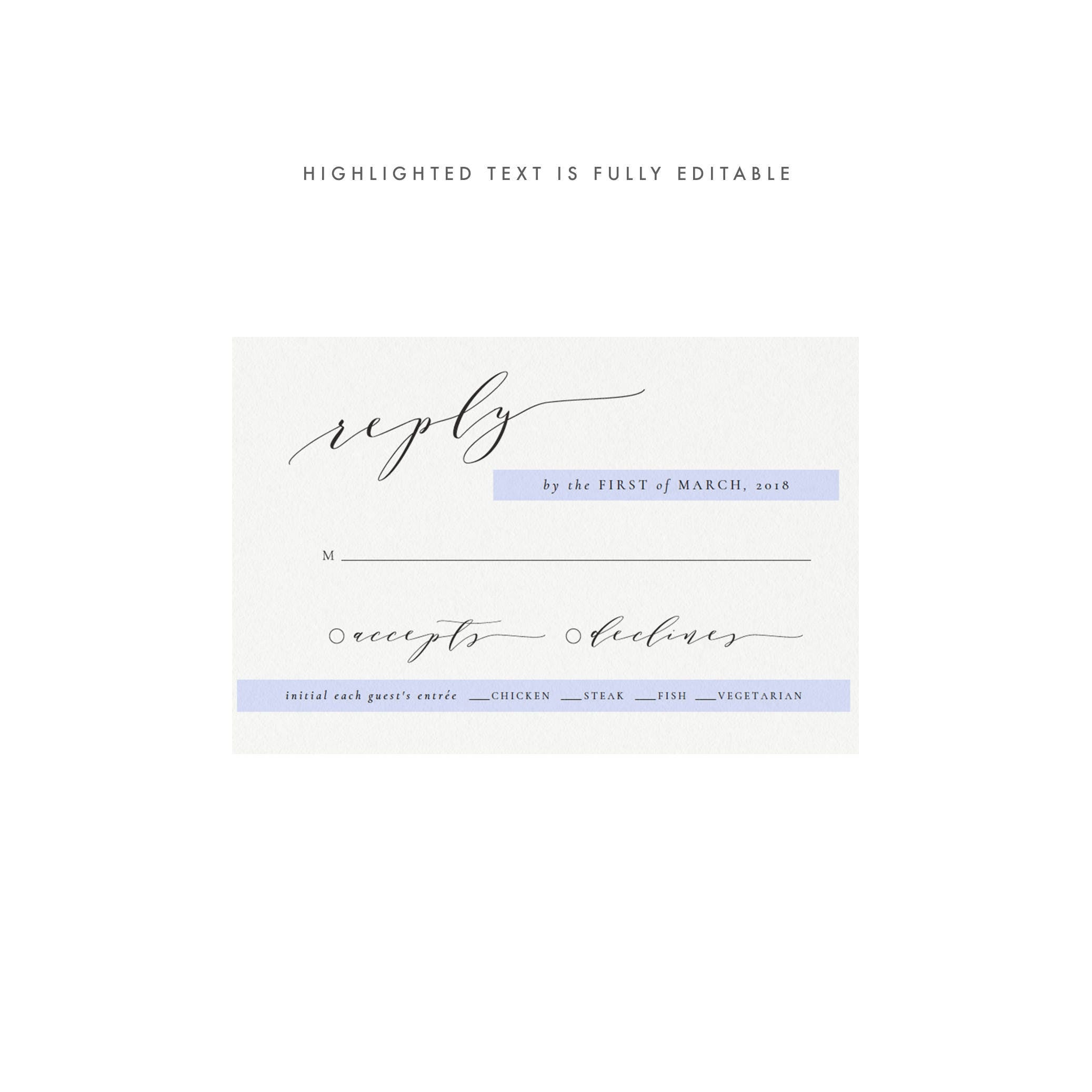 Black Calligraphy Wedding RSVP Template: 4x6 Meal Options (PDF Instant Download)