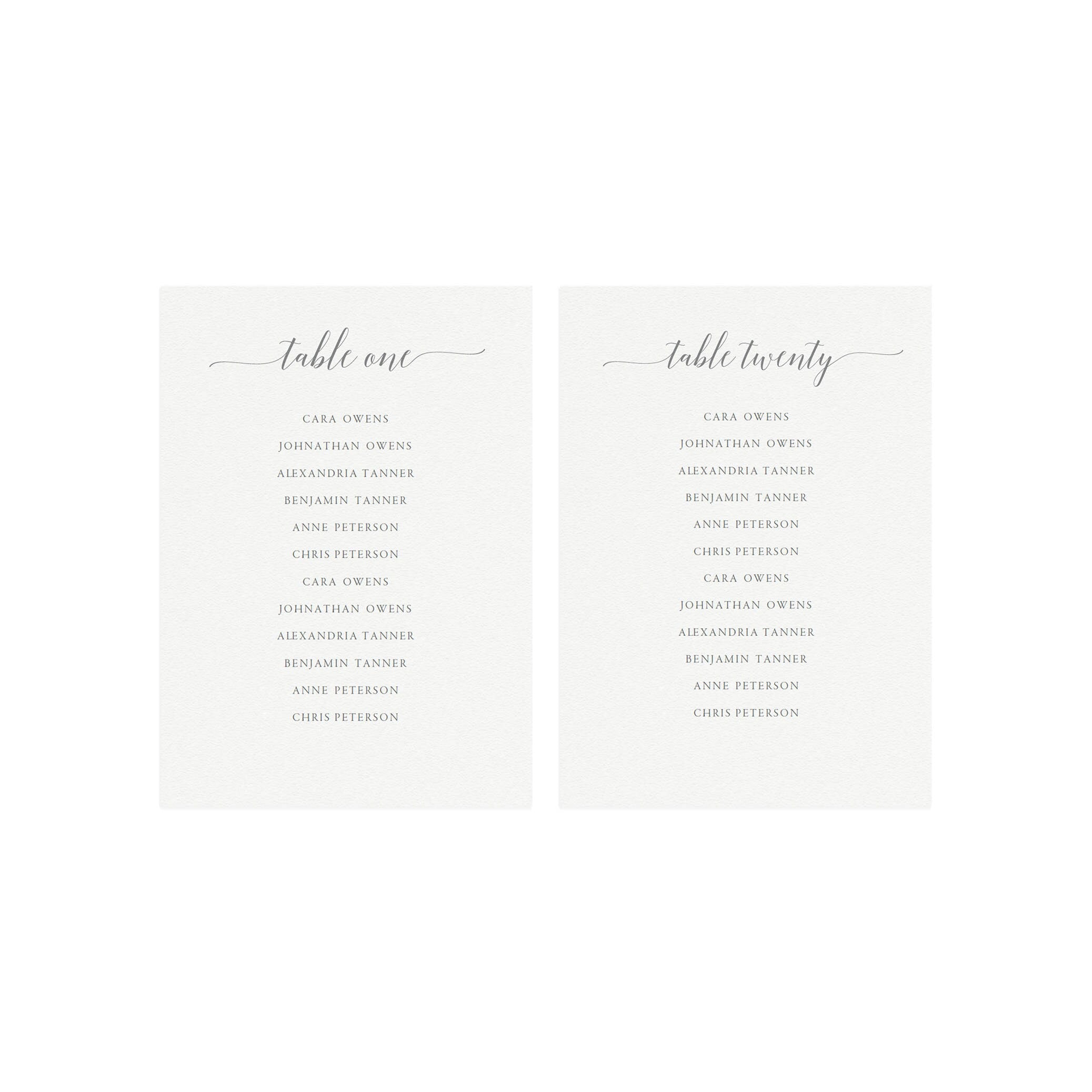 Gray Wedding Seating Chart Template: Tables 1-20 (Editable PDF)