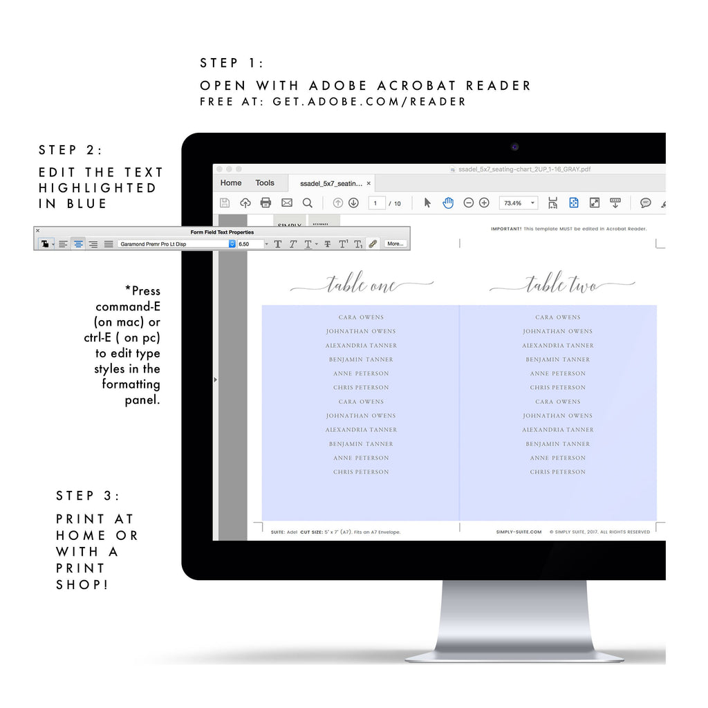Gray Wedding Seating Chart Template: Tables 1-20 (Editable PDF)