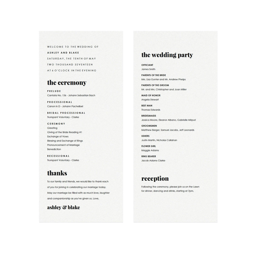 Fairfax Wedding Program Template: Elegant, Modern (Instant PDF Download)