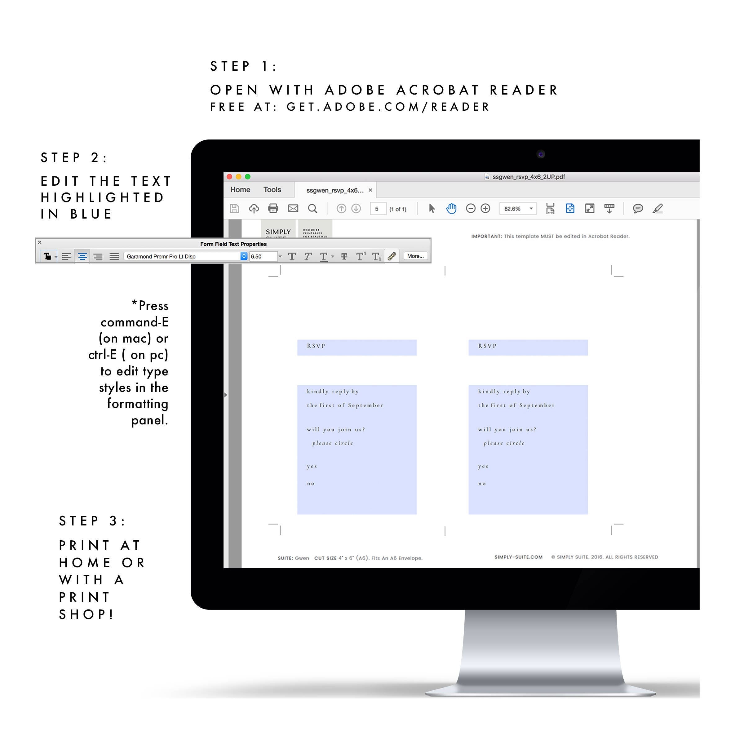 Minimalist Wedding RSVP Card Template 4x6 (PDF Instant Download)