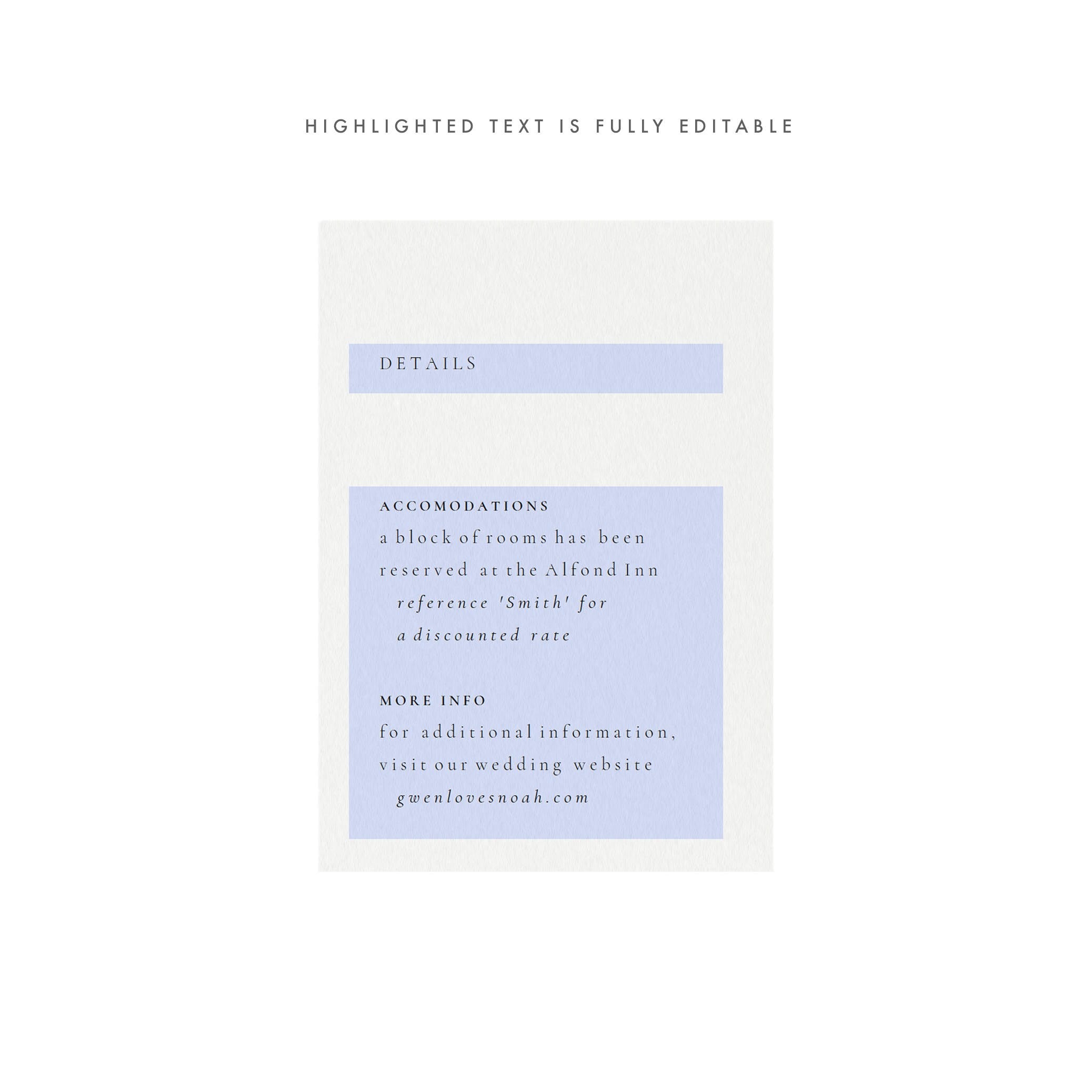 Gwen Wedding Details Card Template: Minimalist DIY (PDF Instant Download)