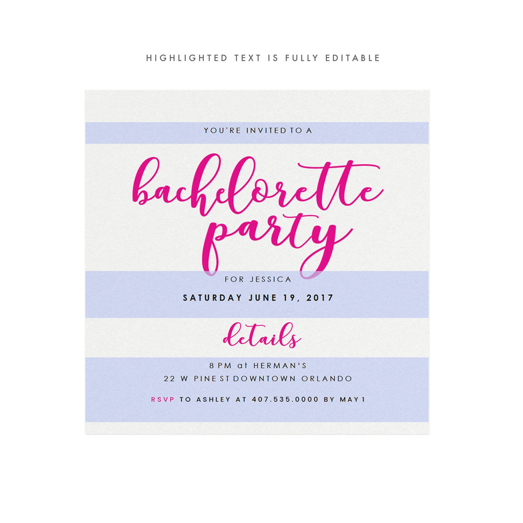 Pink Calligraphy Bachelorette Party Invitation Template (PDF Instant Download)